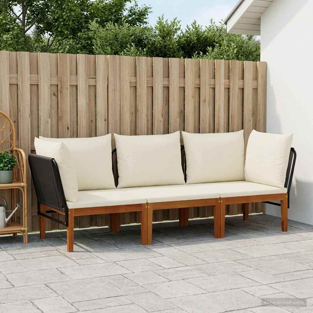 3 pcs Garden Lounge Set Solid Acacia Wood &amp; Rope Natural