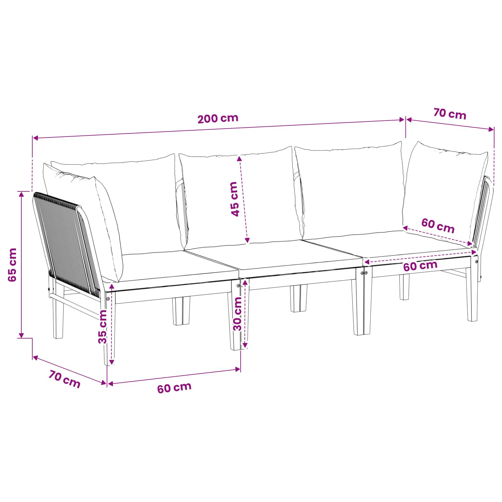 3 pcs Garden Lounge Set Solid Acacia Wood & Rope Natural