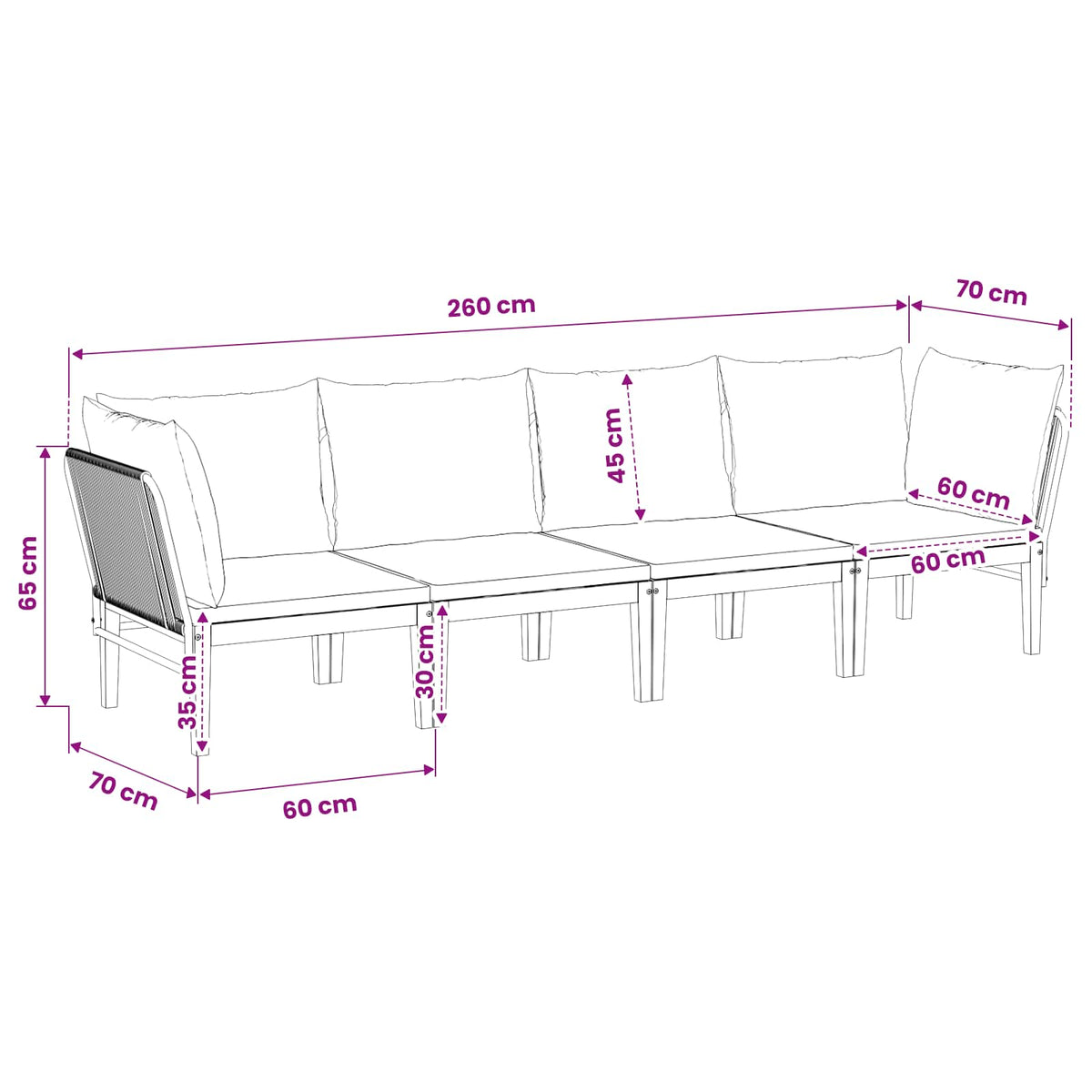 4 pcs Garden Lounge Set Solid Acacia Wood & Rope Natural