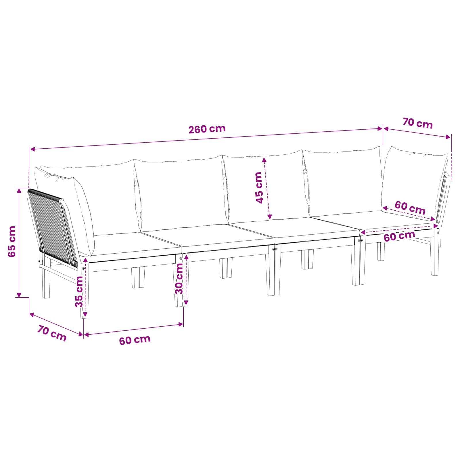 4 pcs Garden Lounge Set Solid Acacia Wood & Rope Natural