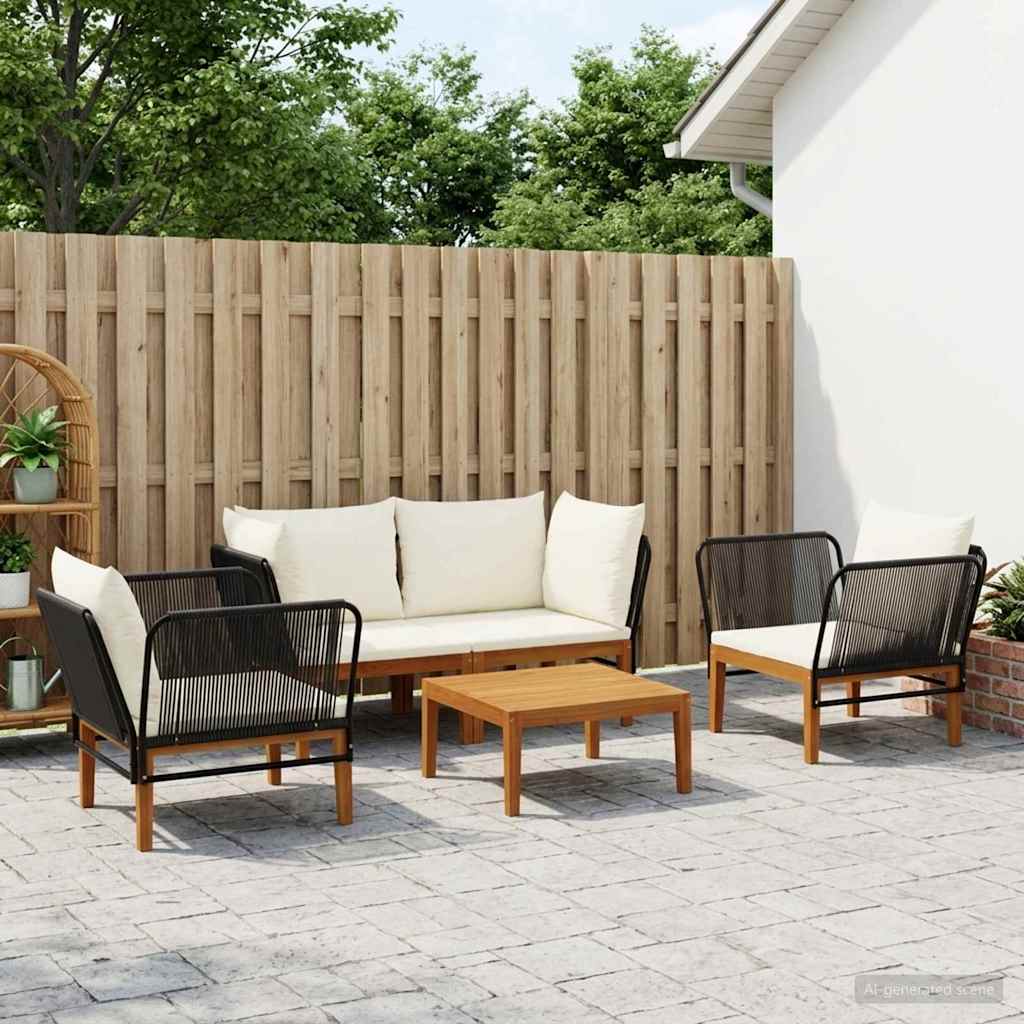 5 pcs Garden Lounge Set Solid Acacia Wood &amp; Rope Natural