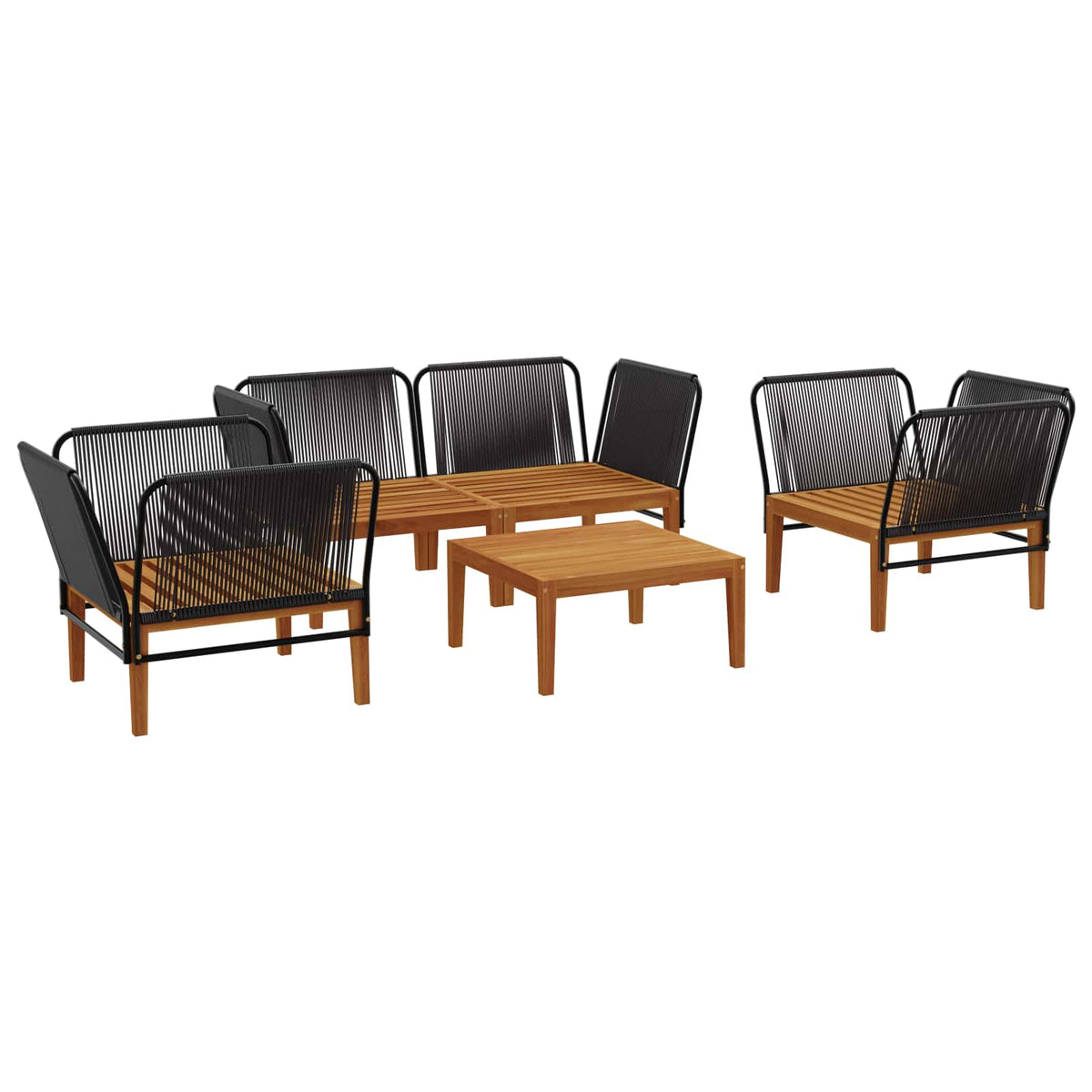 5 pcs Garden Lounge Set Solid Acacia Wood & Rope Natural