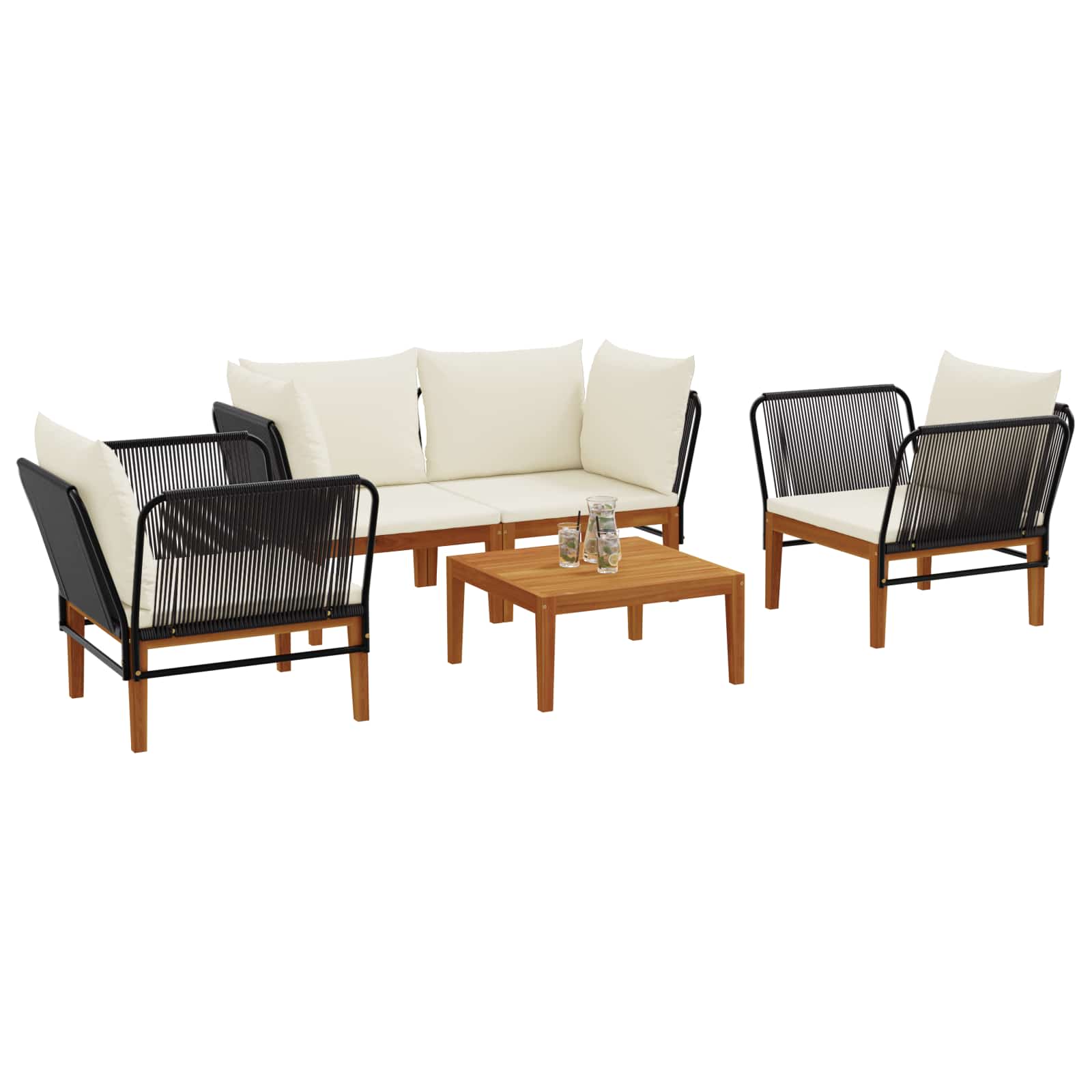 5 pcs Garden Lounge Set Solid Acacia Wood & Rope Natural