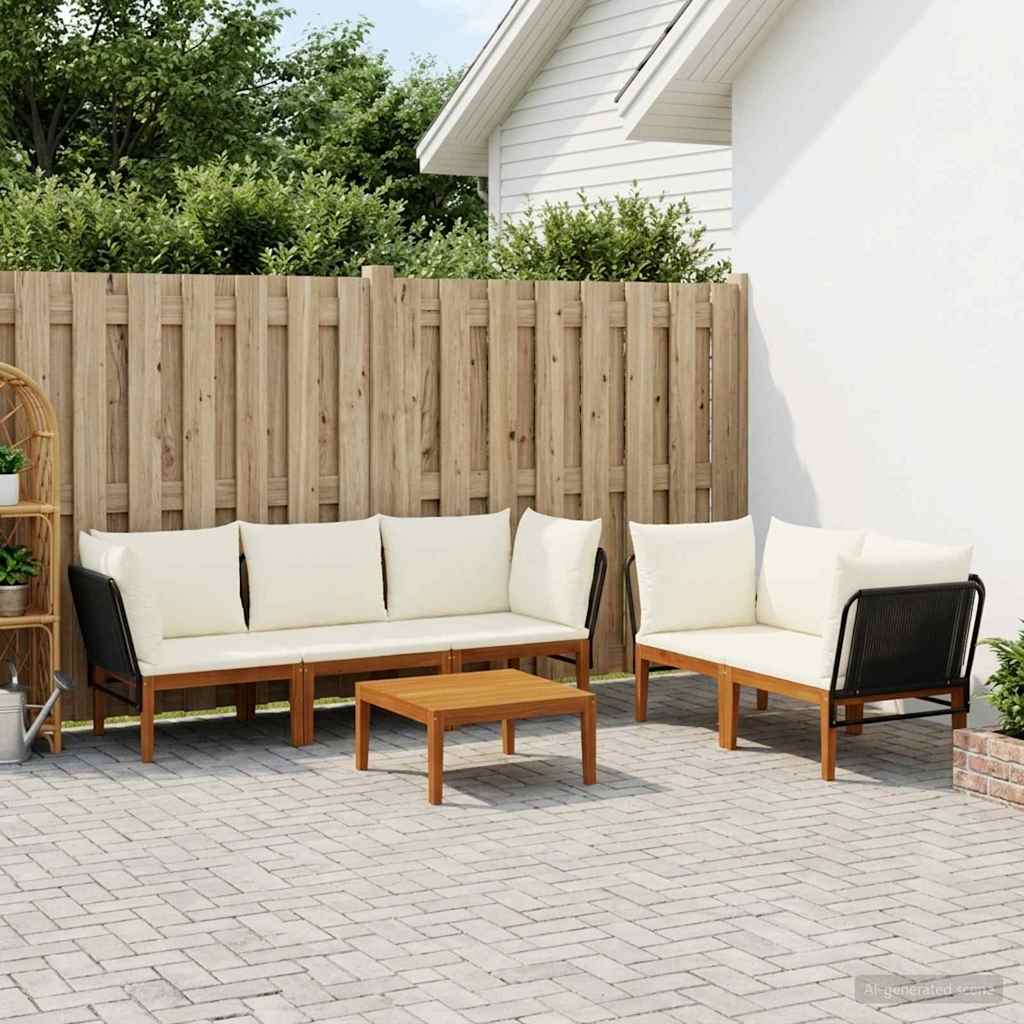 6 pcs Garden Lounge Set Solid Acacia Wood &amp; Rope Natural