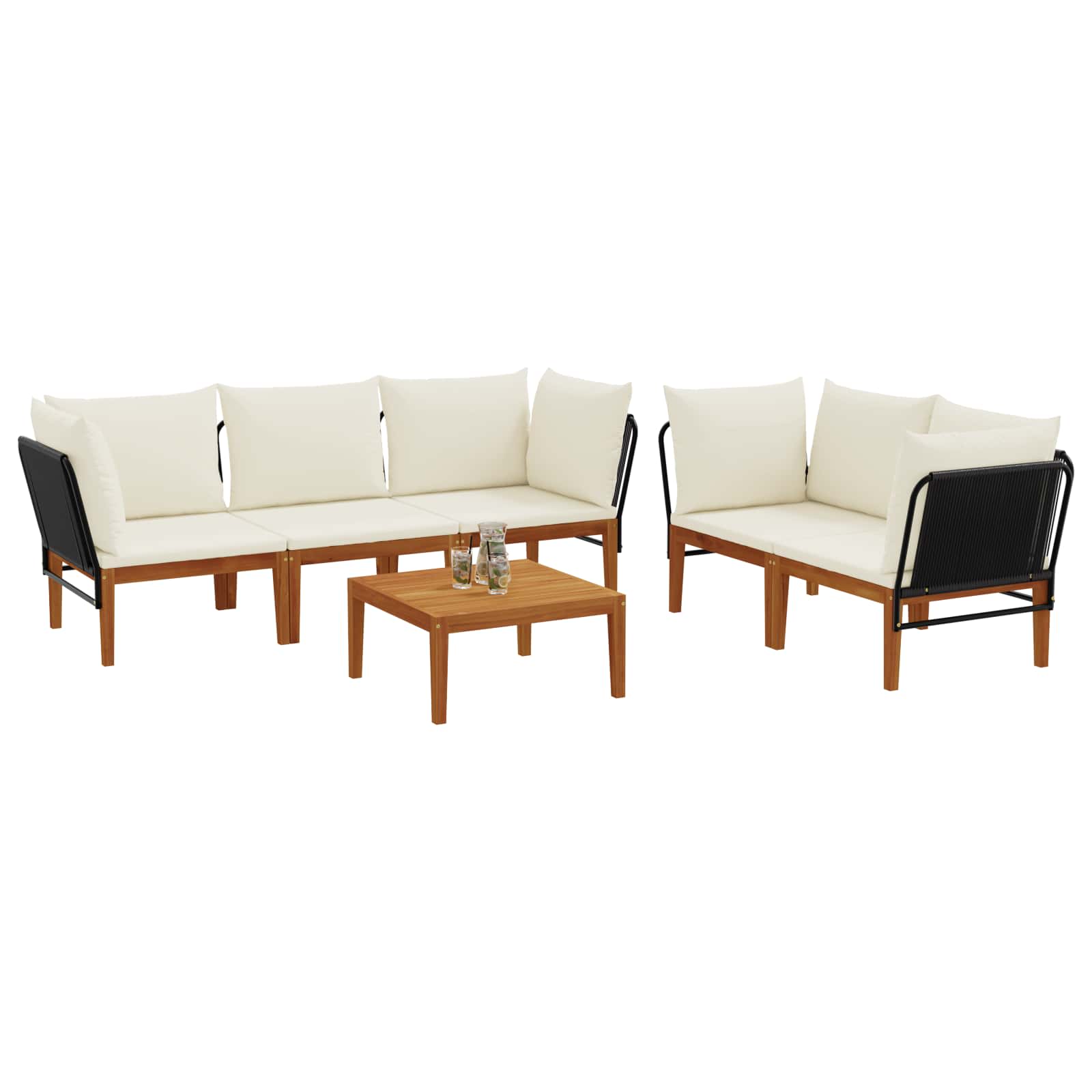 6 pcs Garden Lounge Set Solid Acacia Wood & Rope Natural