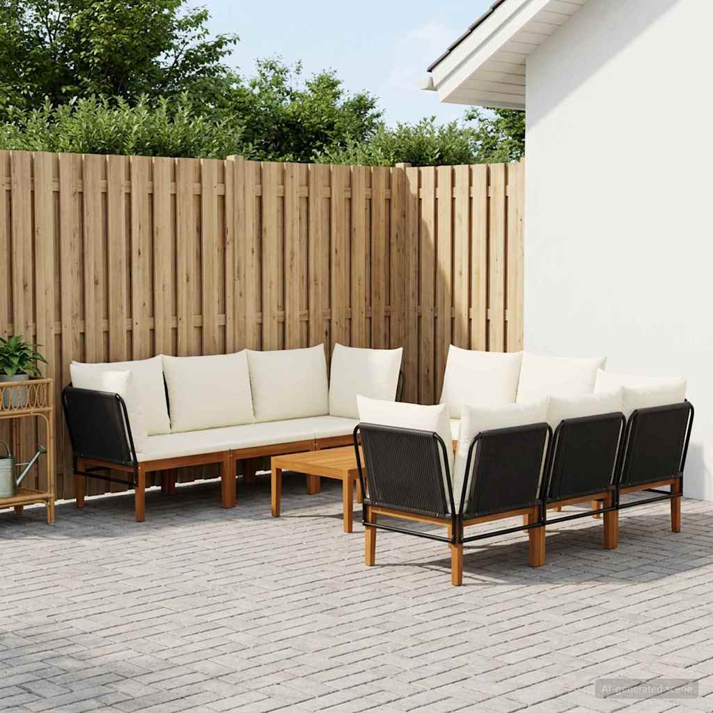 9 pcs Garden Lounge Set Solid Acacia Wood &amp; Rope Natural