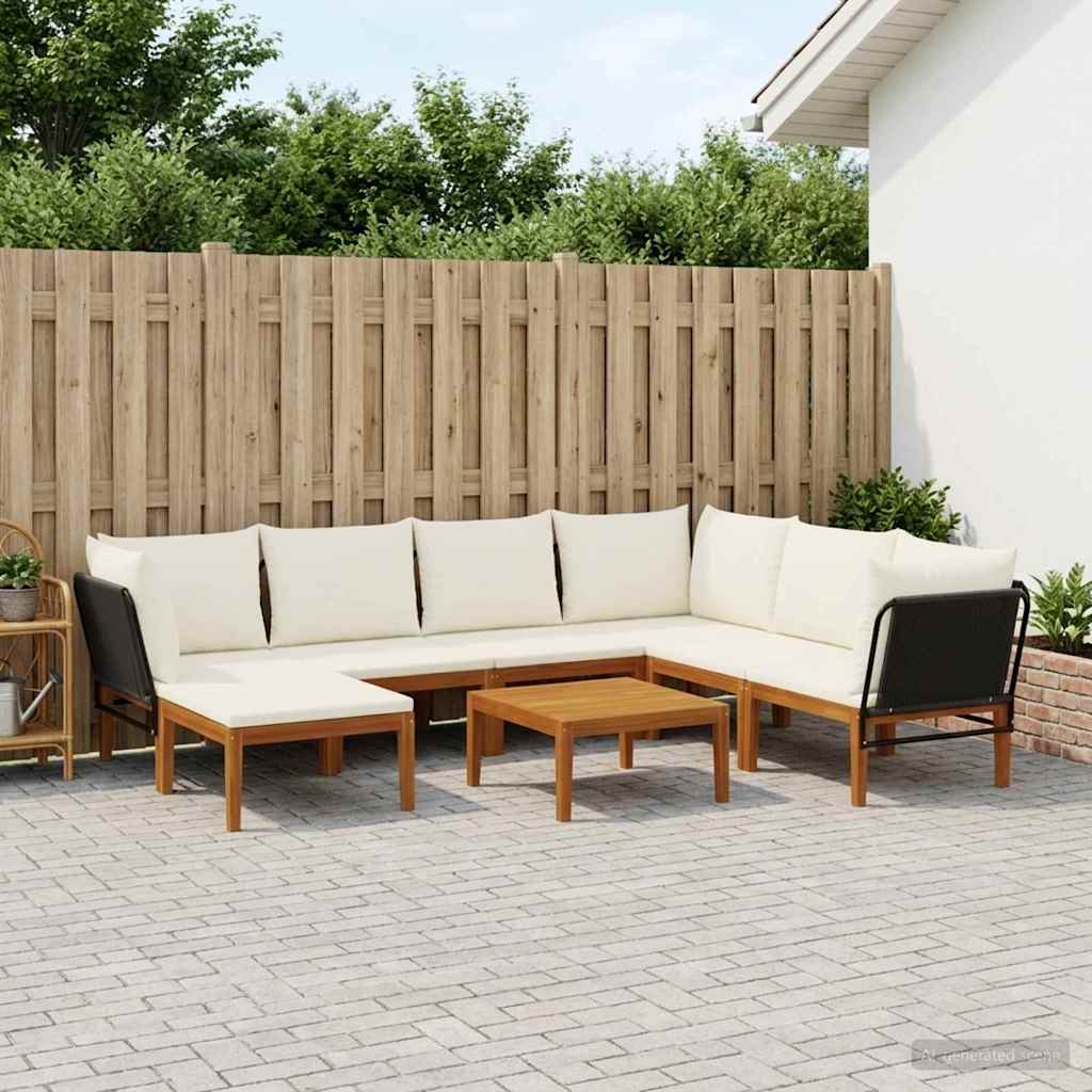8 pcs Garden Lounge Set Solid Acacia Wood & Rope Natural