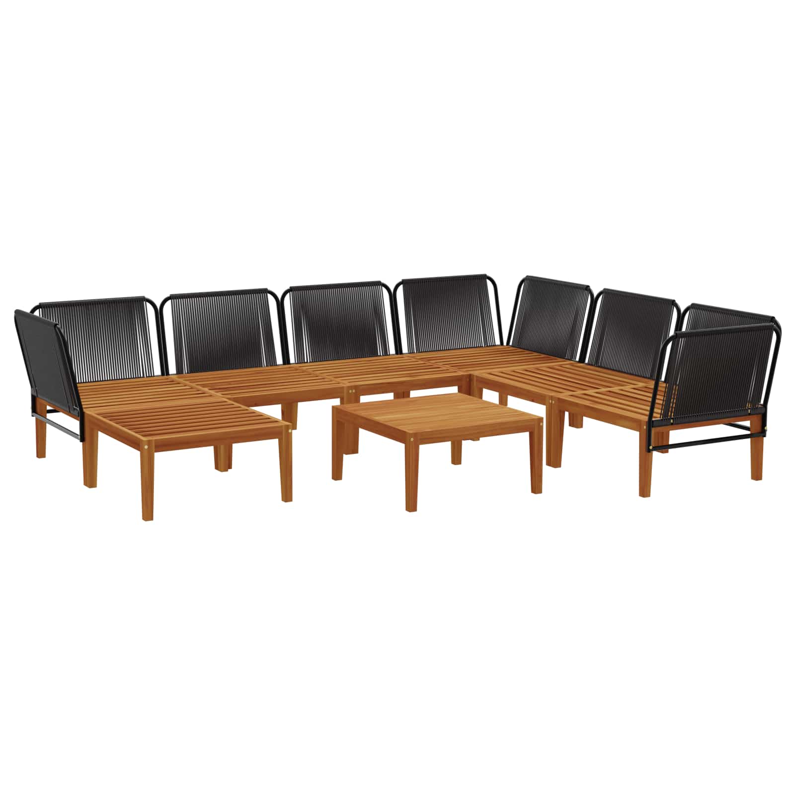 8 pcs Garden Lounge Set Solid Acacia Wood & Rope Natural
