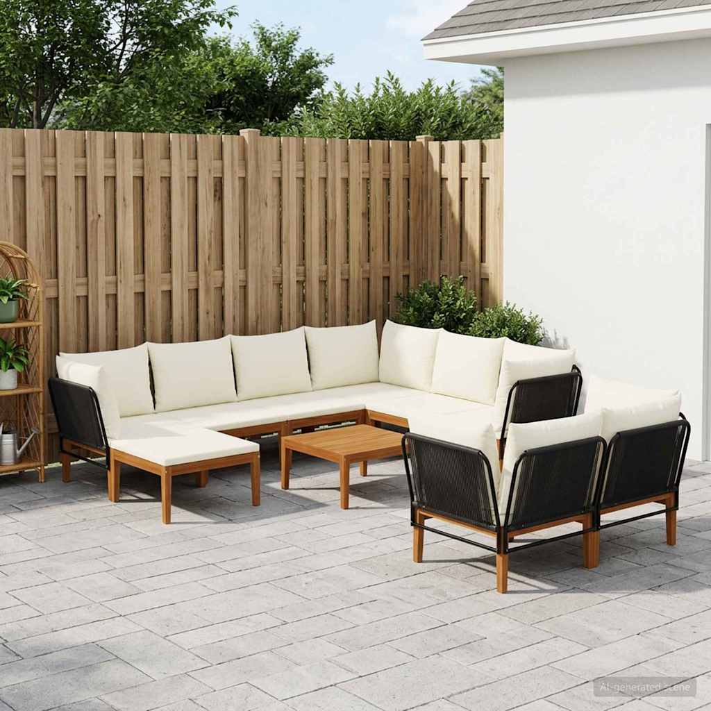 10 pcs Garden Lounge Set Solid Acacia Wood & Rope Natural
