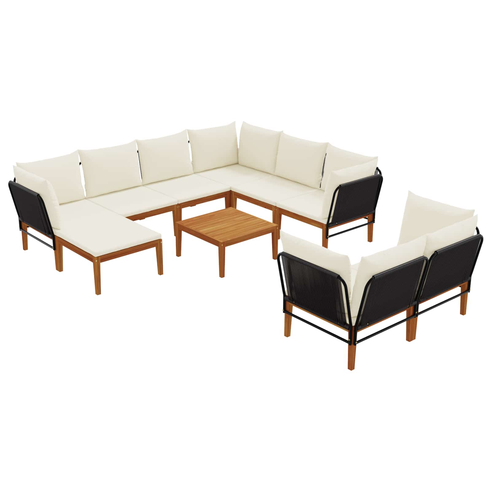 10 pcs Garden Lounge Set Solid Acacia Wood & Rope Natural
