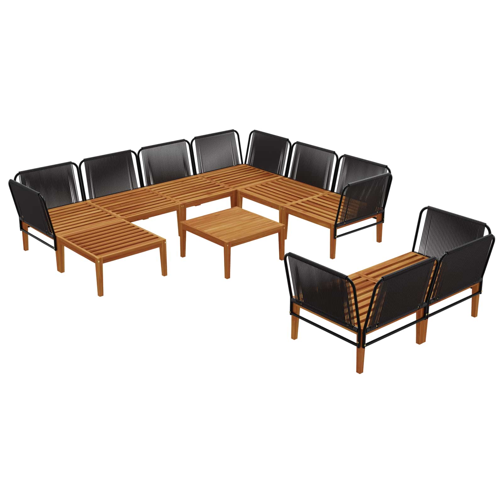 10 pcs Garden Lounge Set Solid Acacia Wood & Rope Natural