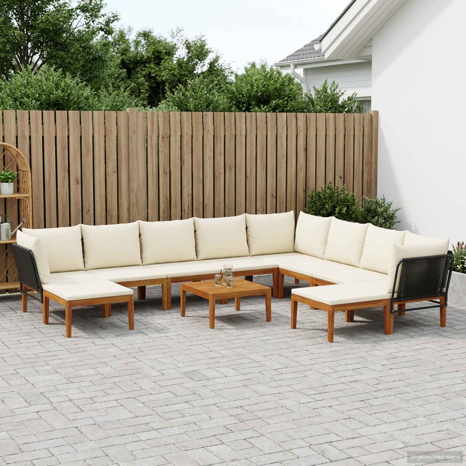 11 pcs Garden Lounge Set Solid Acacia Wood & Rope Natural