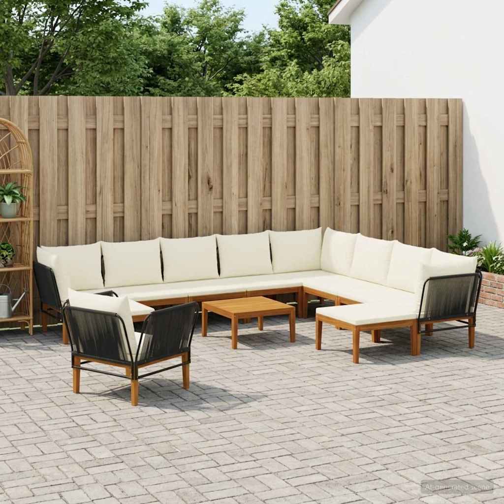 12 pcs Garden Lounge Set Solid Acacia Wood &amp; Rope Natural