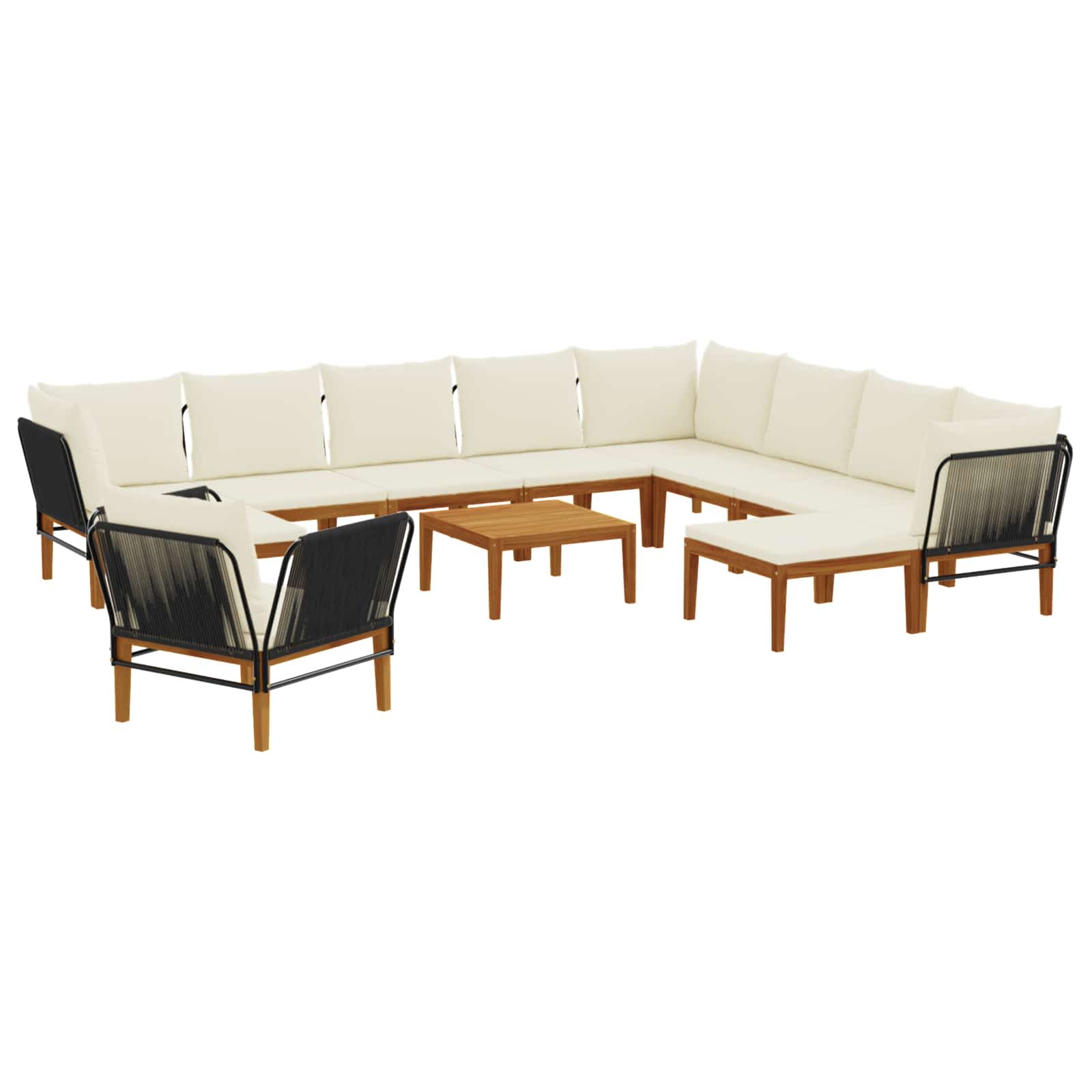 12 pcs Garden Lounge Set Solid Acacia Wood & Rope Natural
