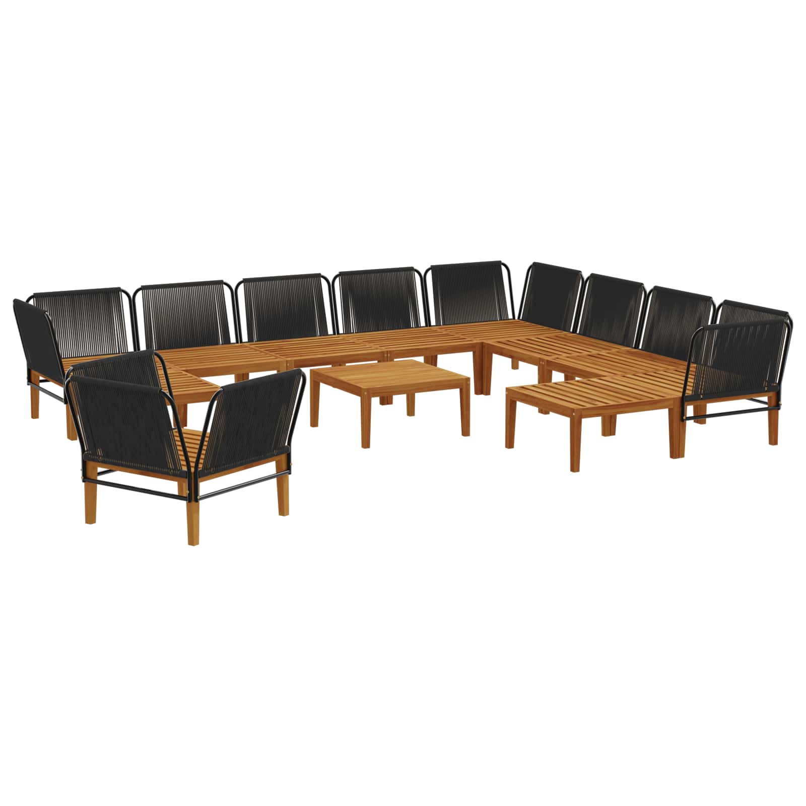 12 pcs Garden Lounge Set Solid Acacia Wood & Rope Natural
