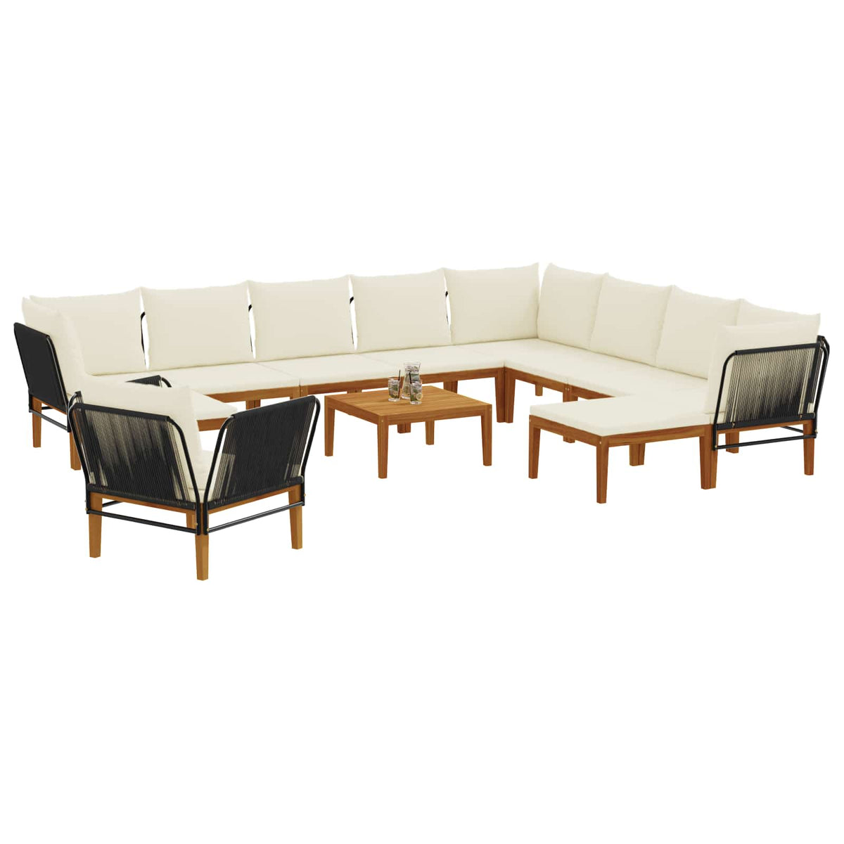 12 pcs Garden Lounge Set Solid Acacia Wood & Rope Natural