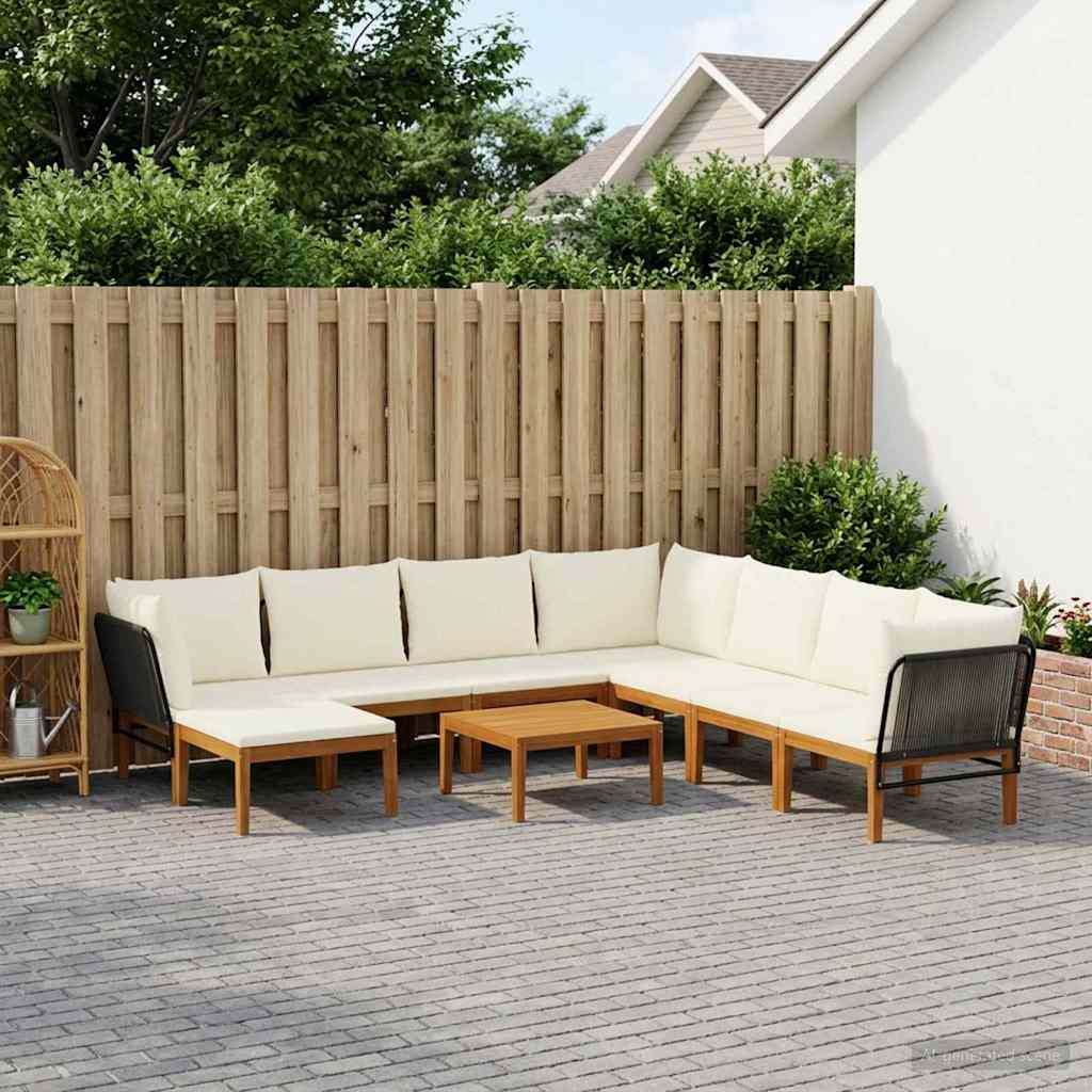 9 pcs Garden Lounge Set Solid Acacia Wood &amp; Rope Natural