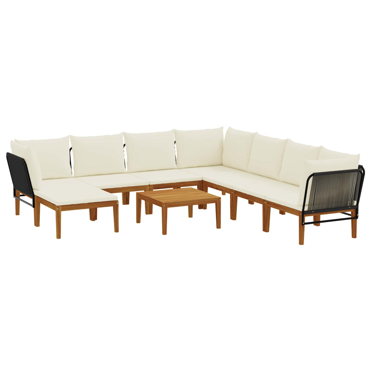 9 pcs Garden Lounge Set Solid Acacia Wood & Rope Natural
