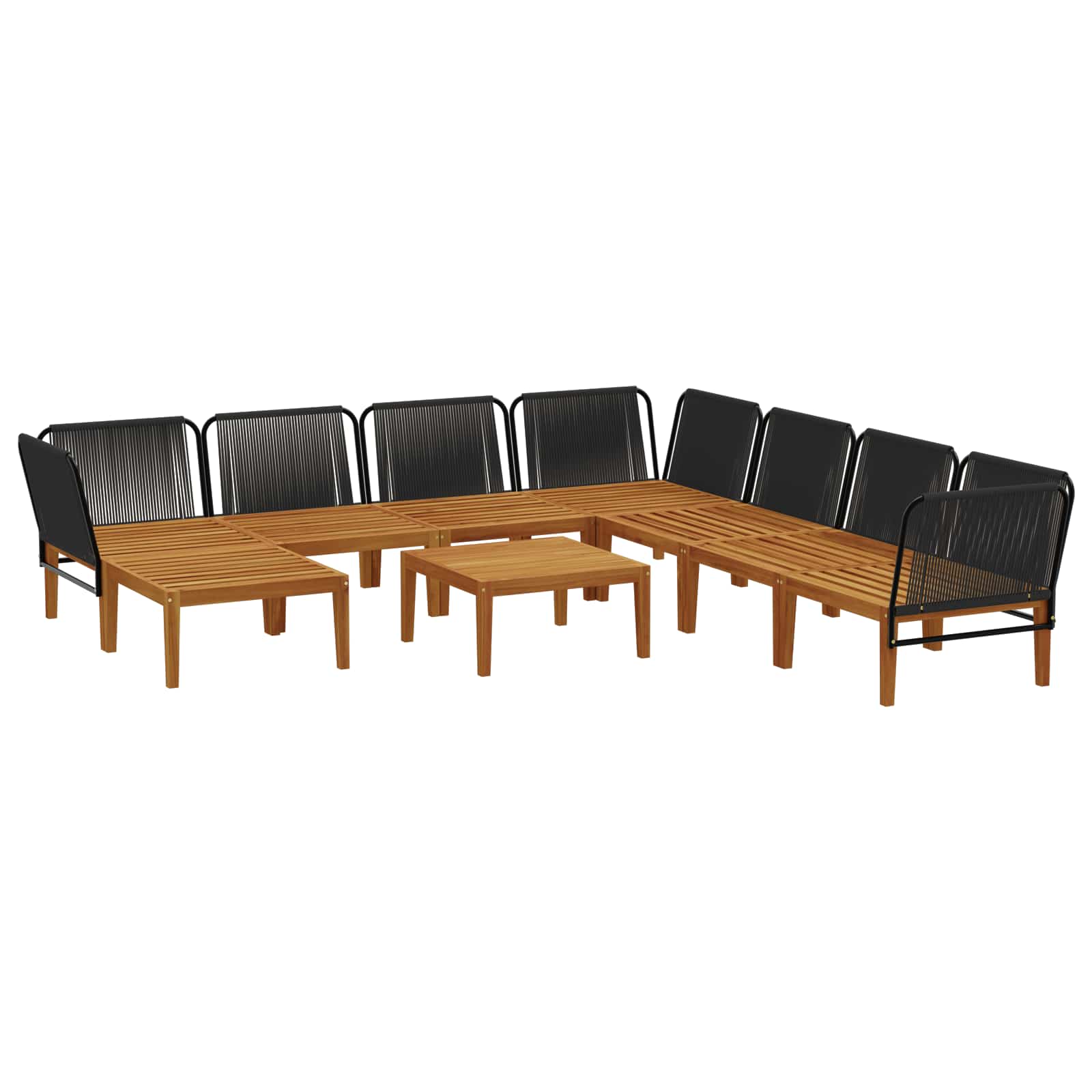 9 pcs Garden Lounge Set Solid Acacia Wood & Rope Natural