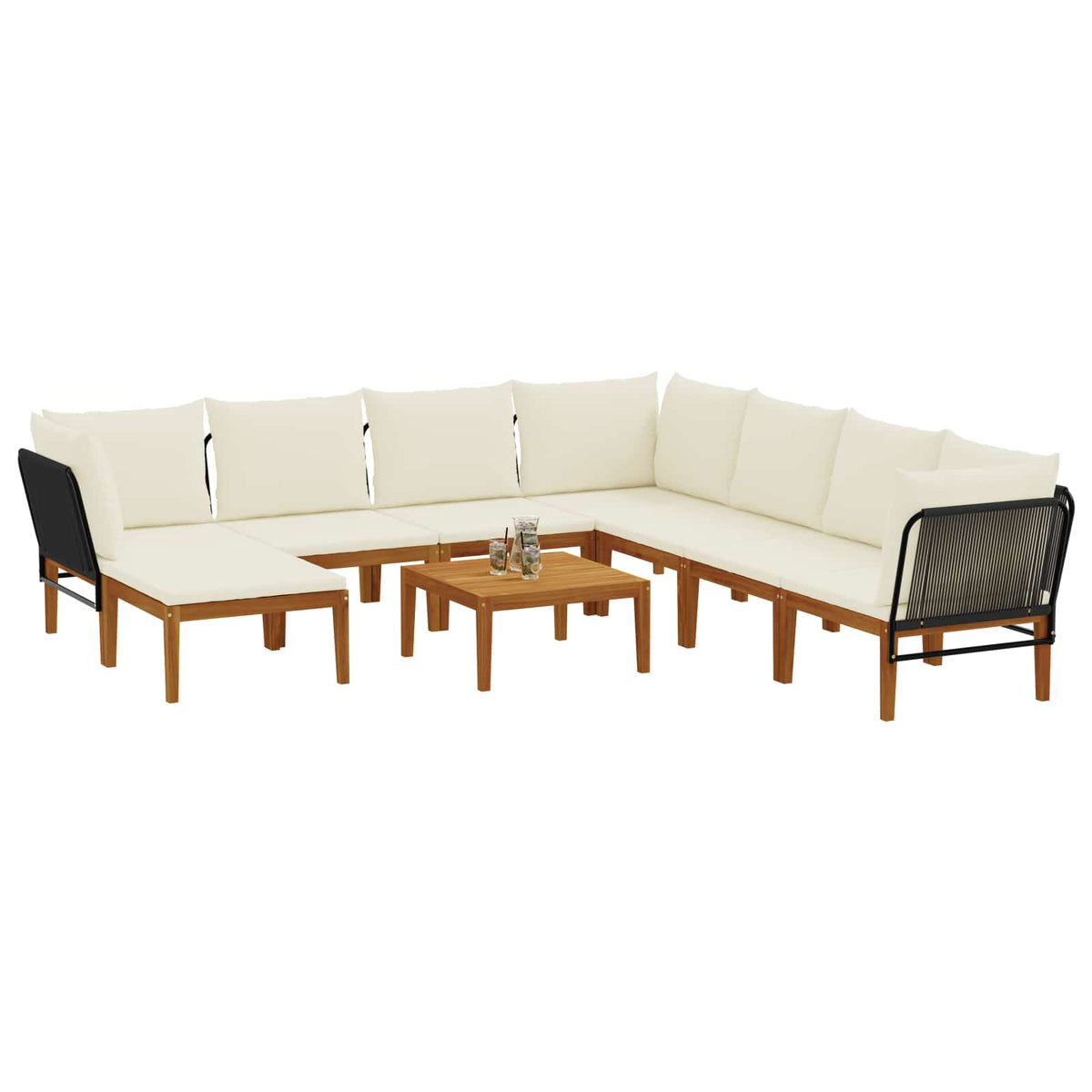 9 pcs Garden Lounge Set Solid Acacia Wood & Rope Natural