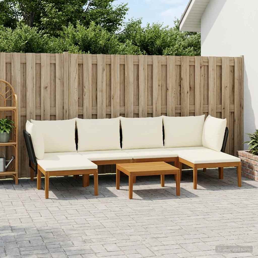 7 pcs Garden Lounge Set Solid Acacia Wood & Rope Natural