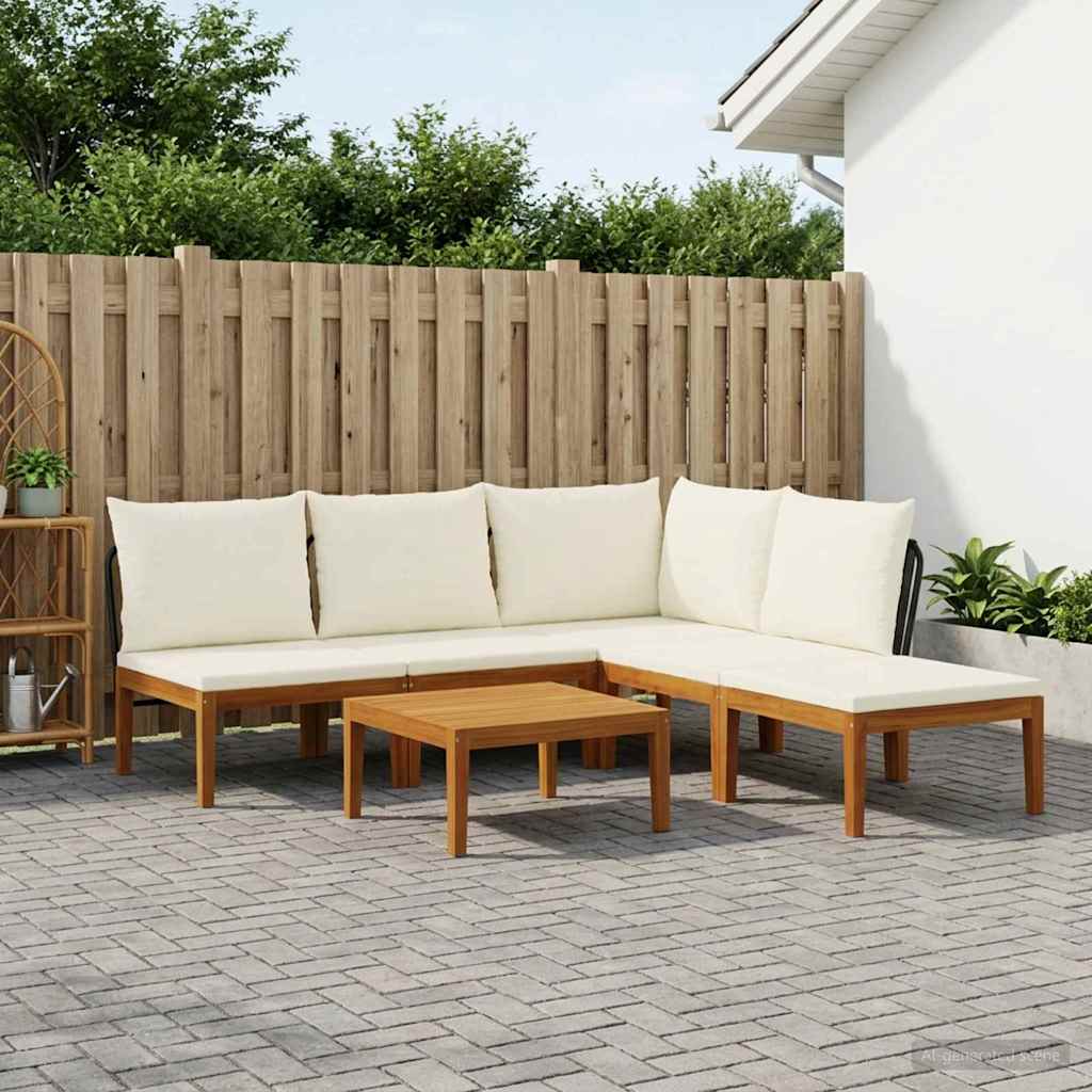 6 pcs Garden Lounge Set Solid Acacia Wood & Rope Natural