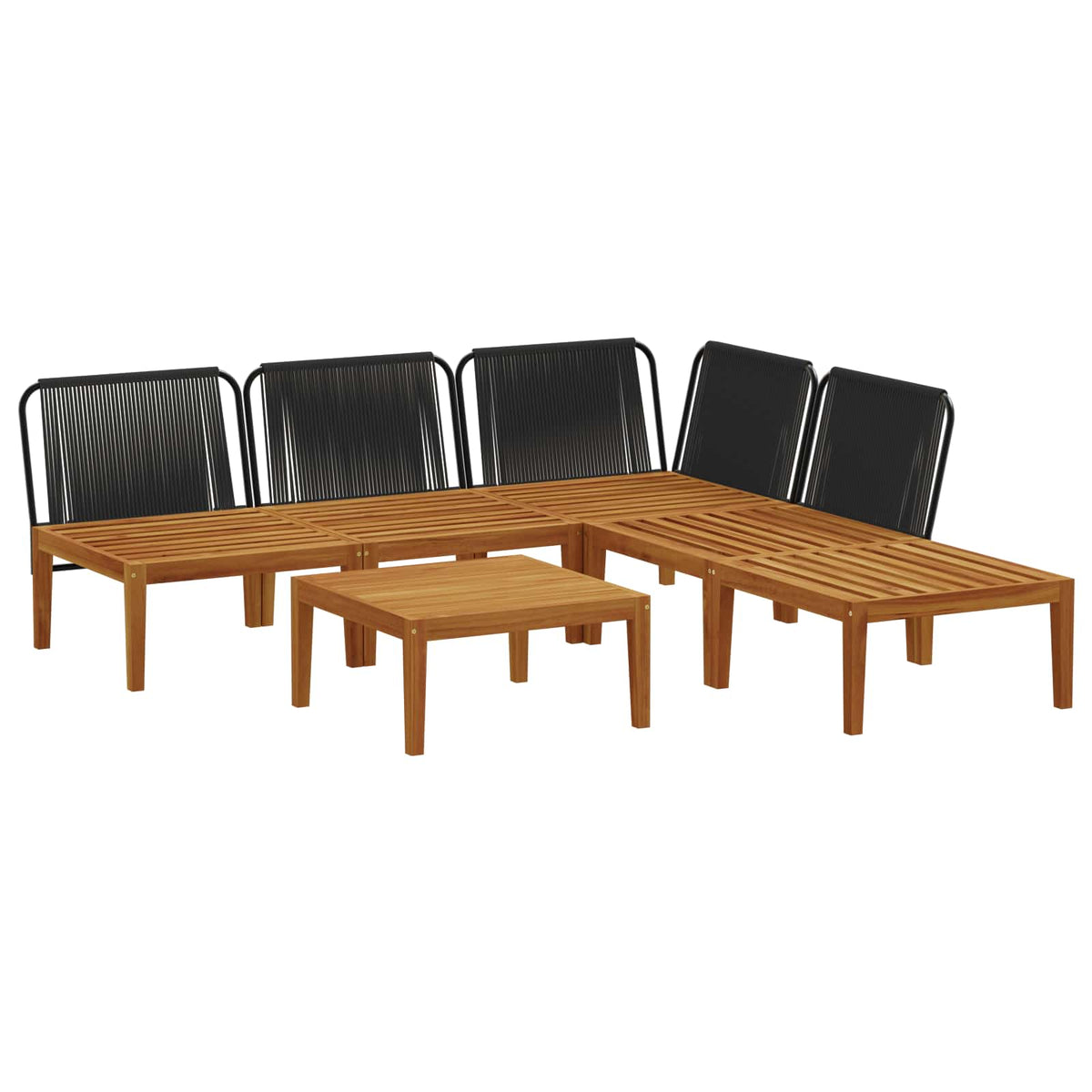 6 pcs Garden Lounge Set Solid Acacia Wood & Rope Natural