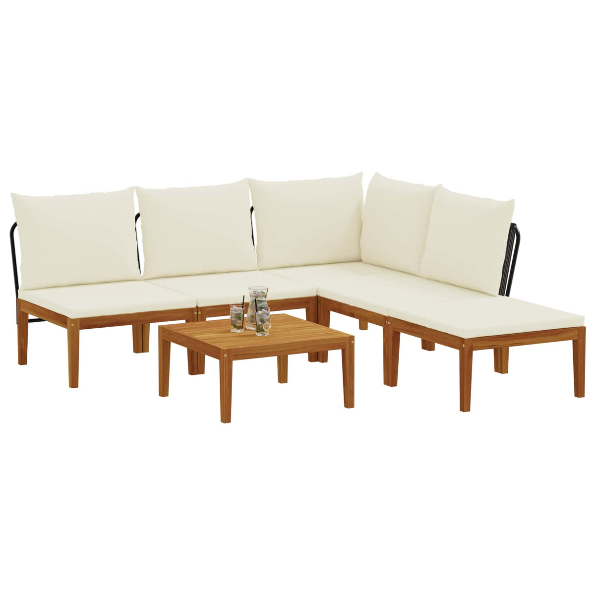 6 pcs Garden Lounge Set Solid Acacia Wood & Rope Natural