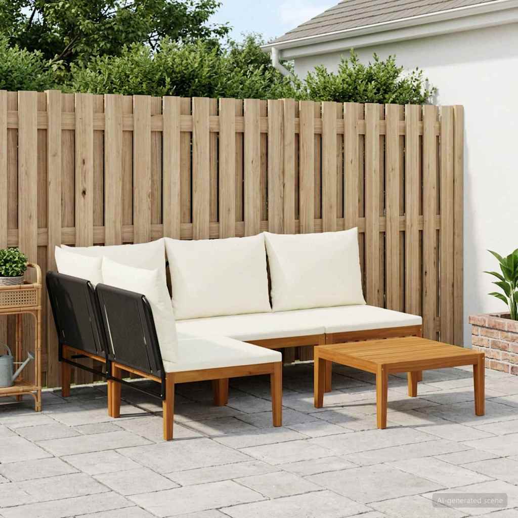 5 pcs Garden Lounge Set Solid Acacia Wood & Rope Natural