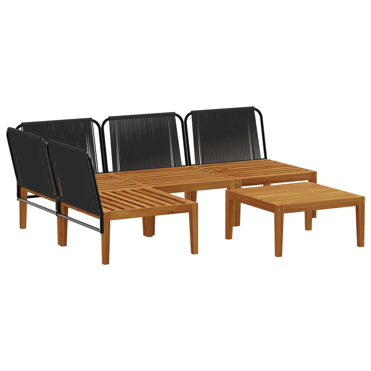 5 pcs Garden Lounge Set Solid Acacia Wood & Rope Natural