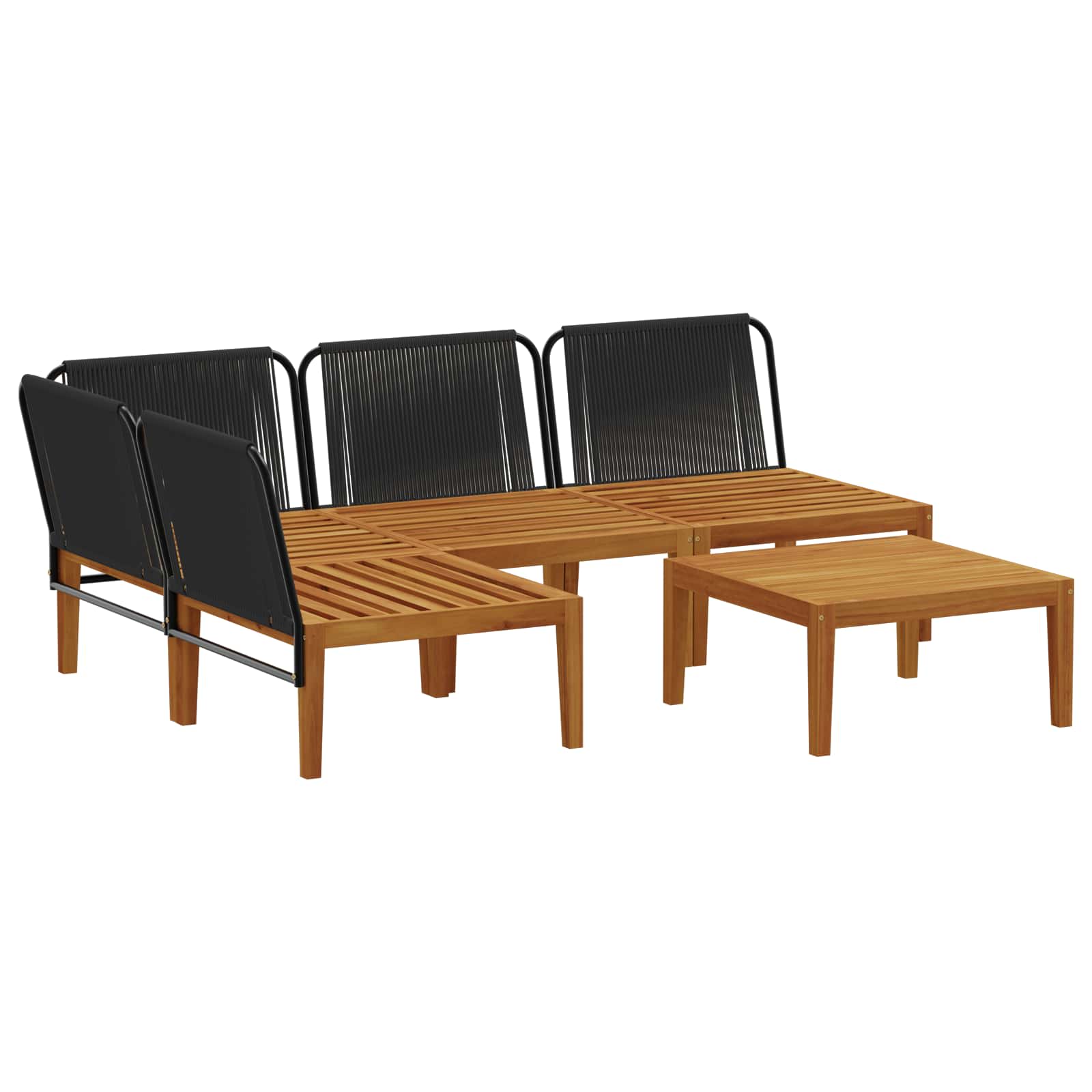 5 pcs Garden Lounge Set Solid Acacia Wood & Rope Natural