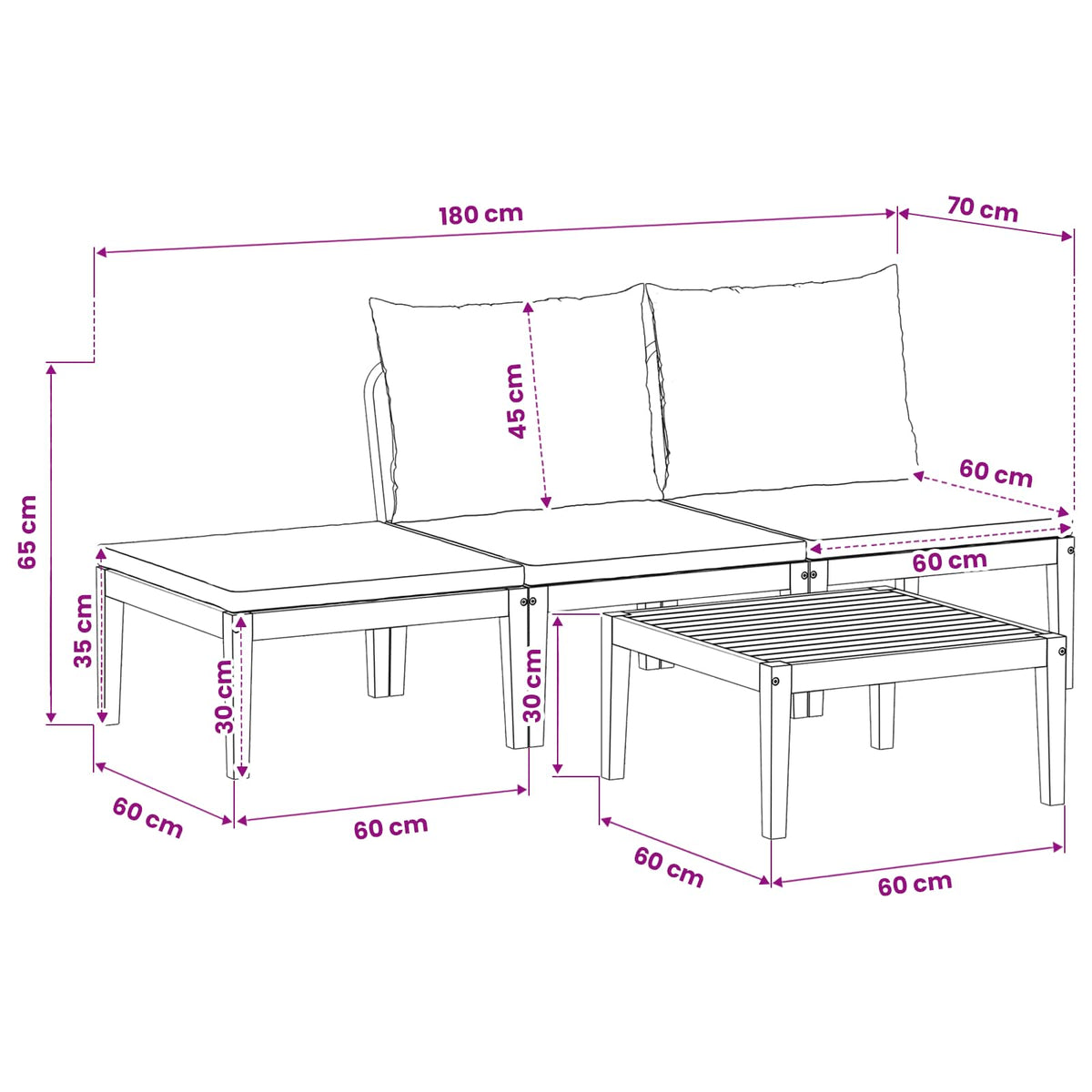 4 pcs Garden Lounge Set Solid Acacia Wood & Rope Natural