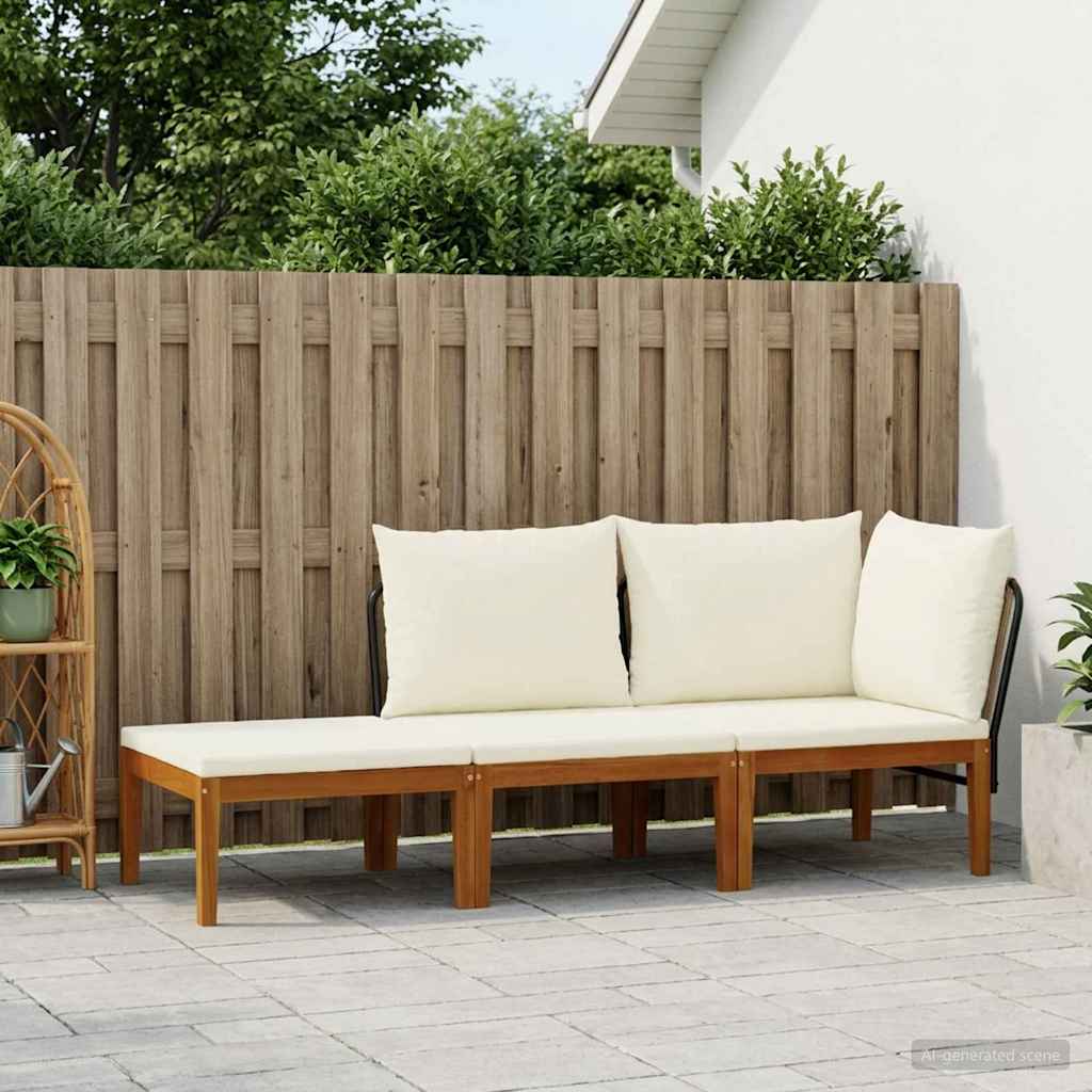 3 pcs Garden Lounge Set Solid Acacia Wood & Rope Natural