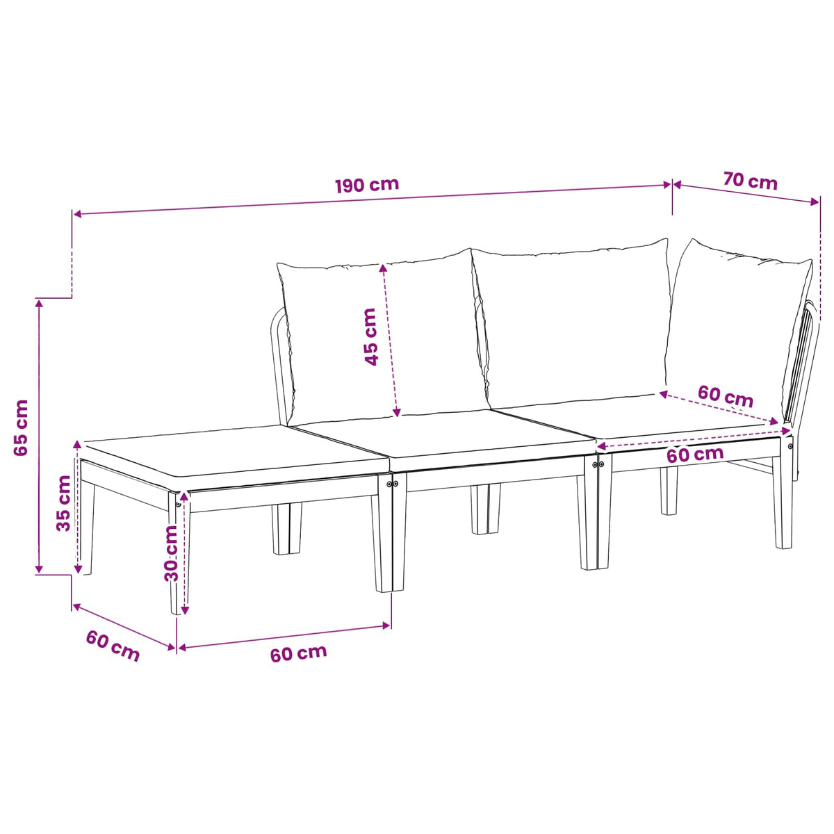 3 pcs Garden Lounge Set Solid Acacia Wood & Rope Natural
