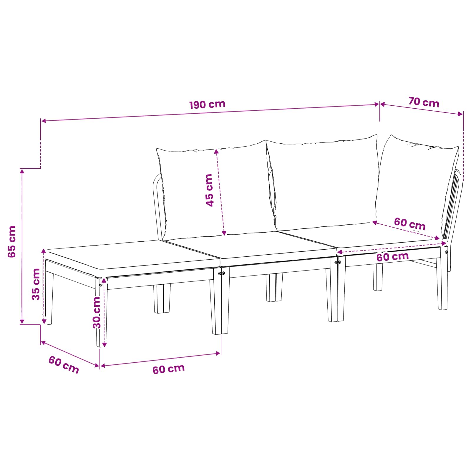 3 pcs Garden Lounge Set Solid Acacia Wood & Rope Natural
