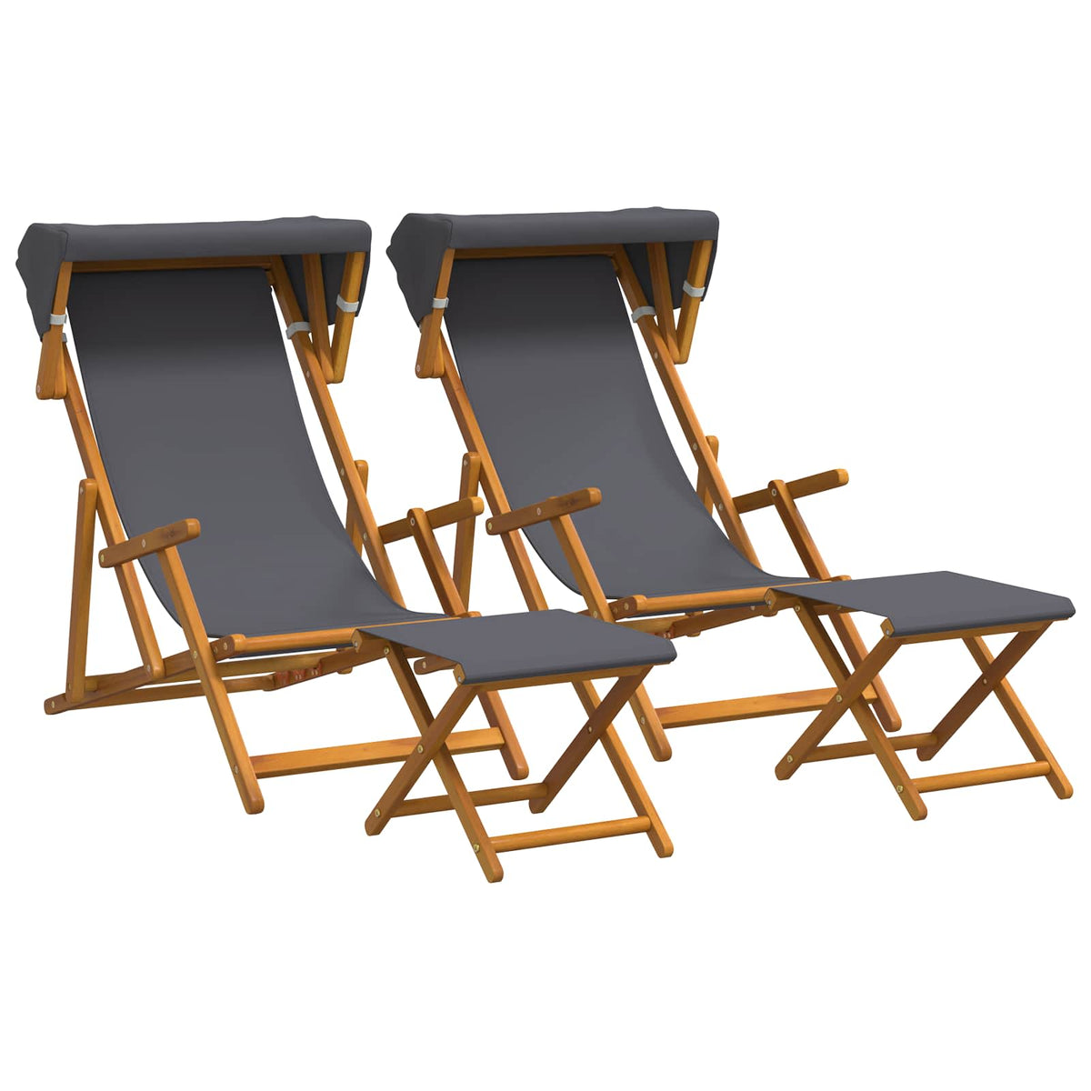 Deck Chair 4 pcs 3 Position Solid Eucalyptus Wood Grey