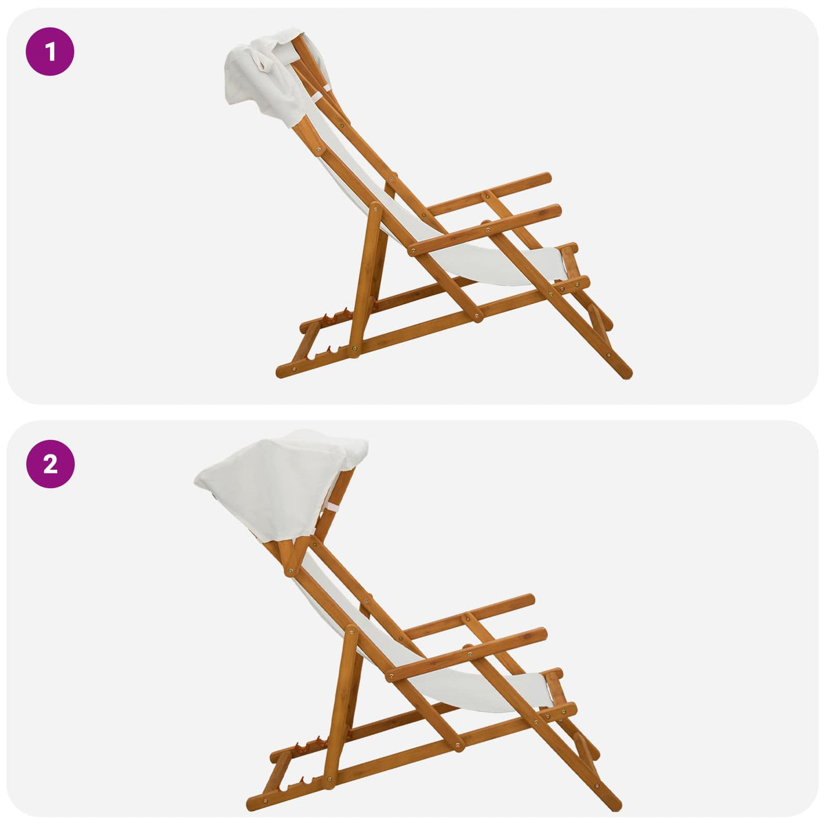 Deck Chair 4 pcs 3 Position Solid Eucalyptus Wood Cream
