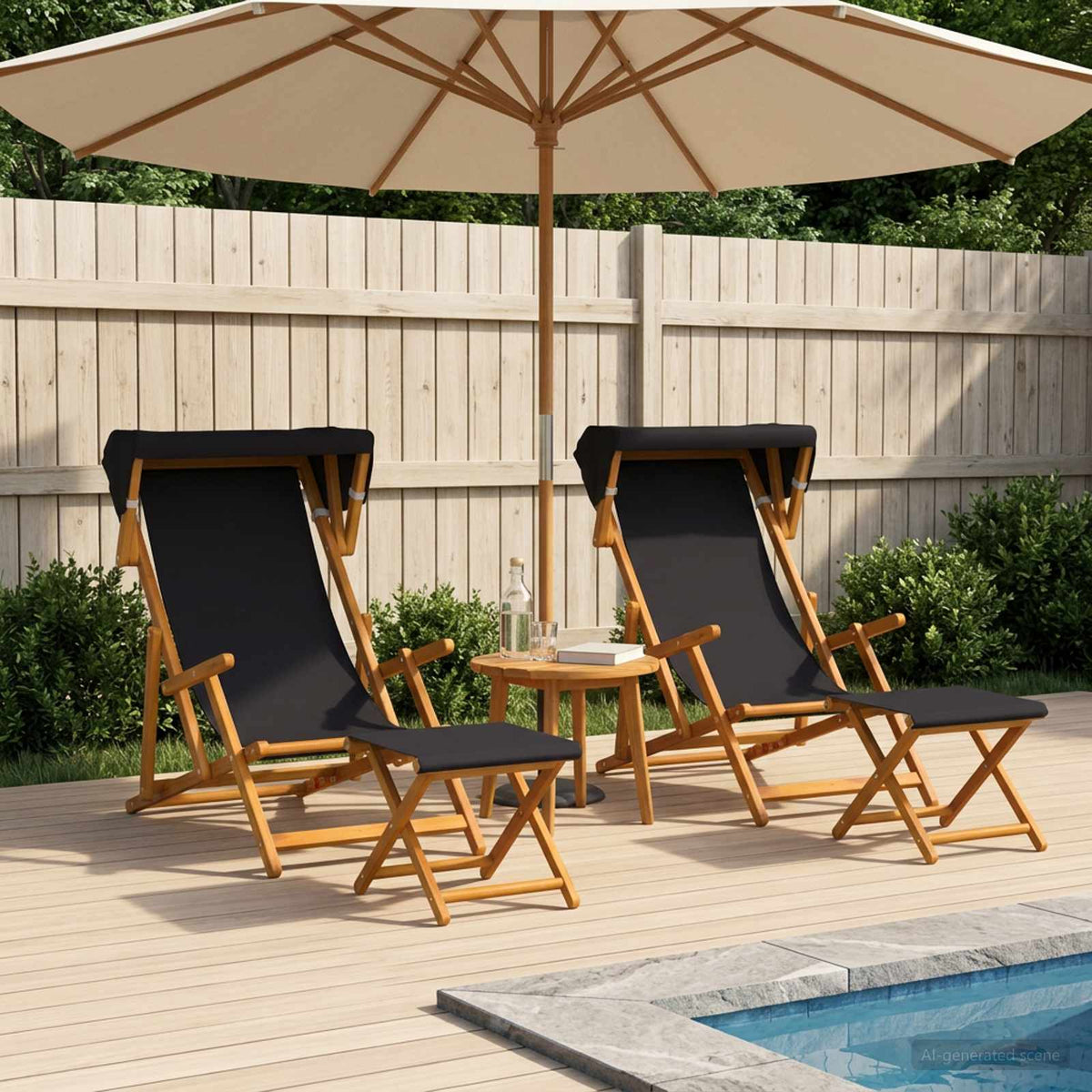 Deck Chair 4 pcs 3 Position Solid Eucalyptus Wood Black