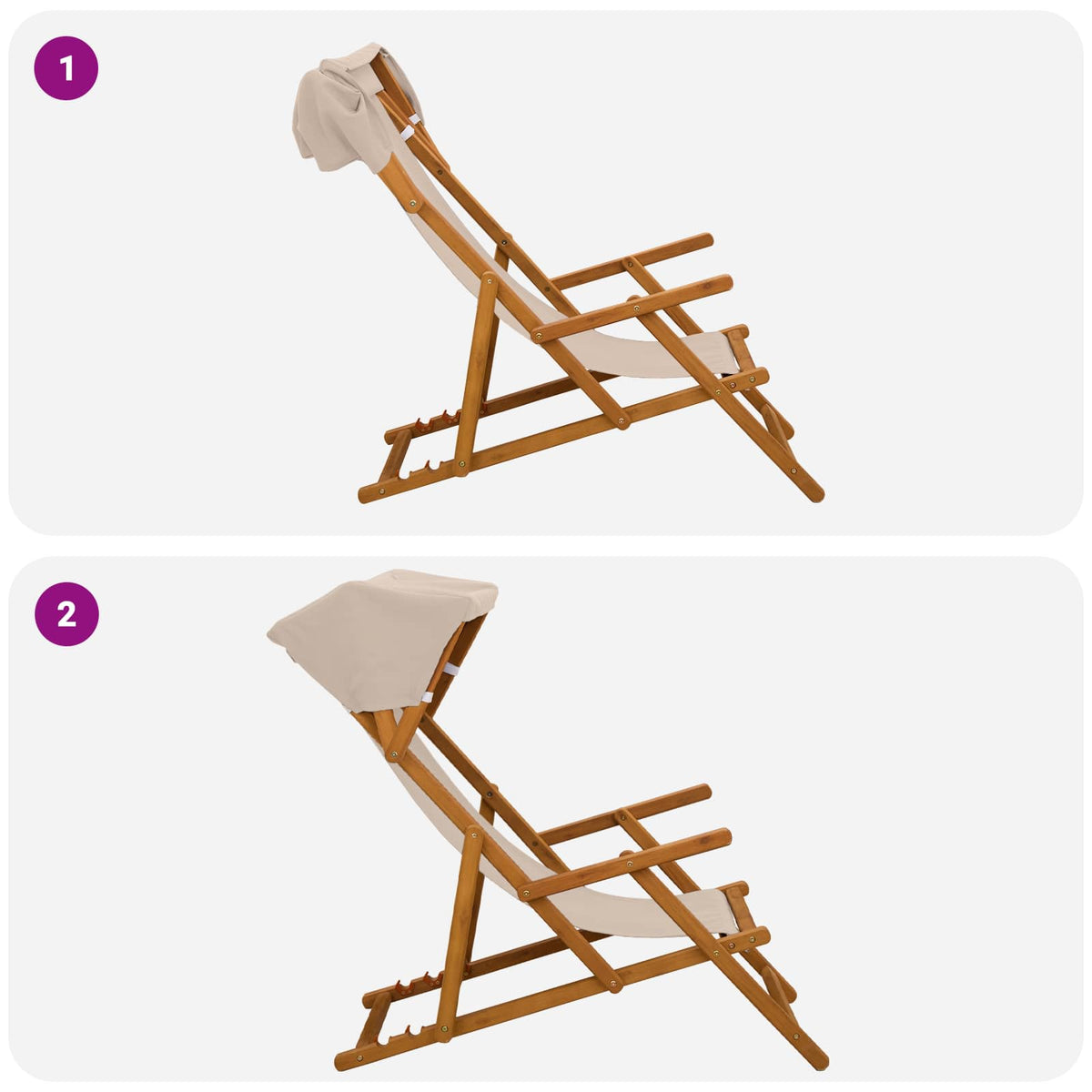 Deck Chair 4 pcs 3 Position Solid Eucalyptus Wood Beige