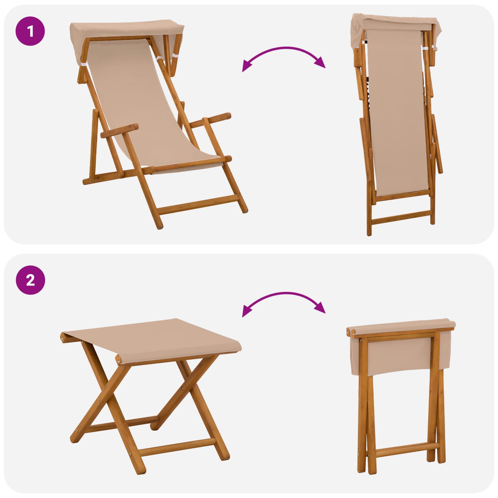 Deck Chair 4 pcs 3 Position Solid Eucalyptus Wood Taupe