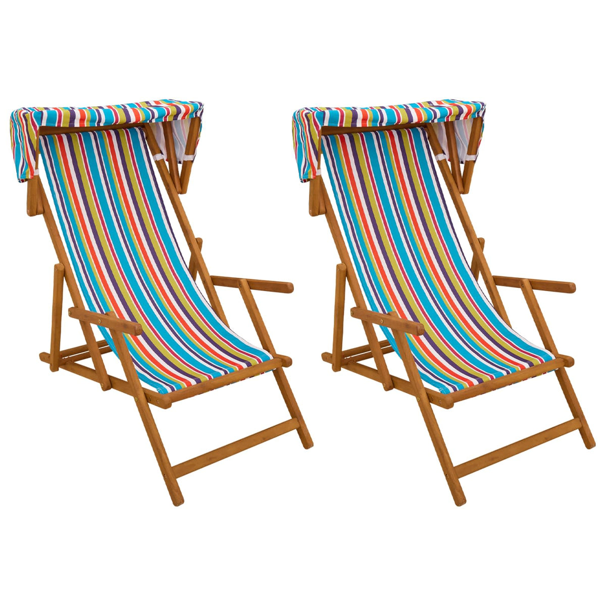 Deck Chair 2 pcs 3 Position Solid Eucalyptus Wood Multicolour