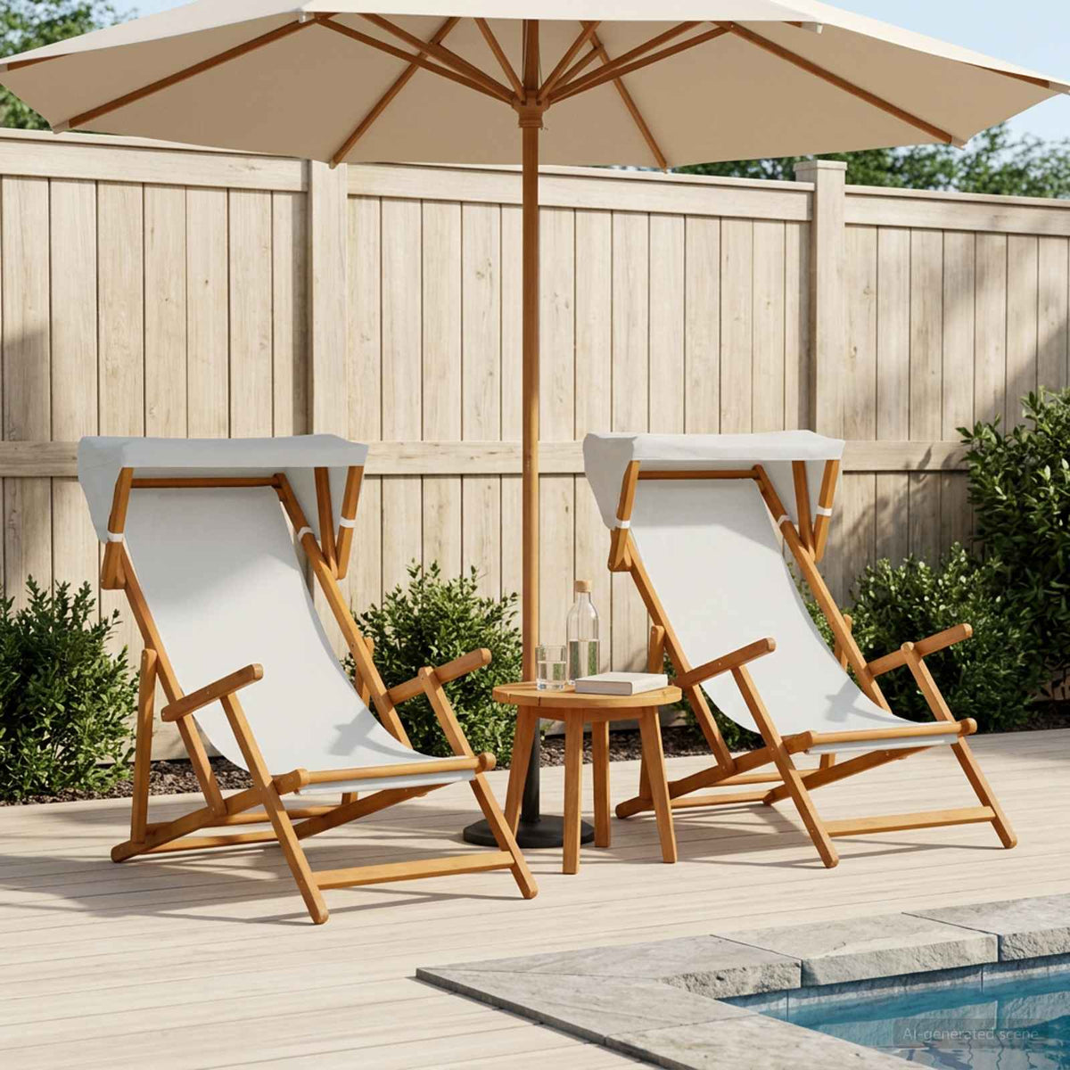 Deck Chair 2 pcs 3 Position Solid Eucalyptus Wood Cream