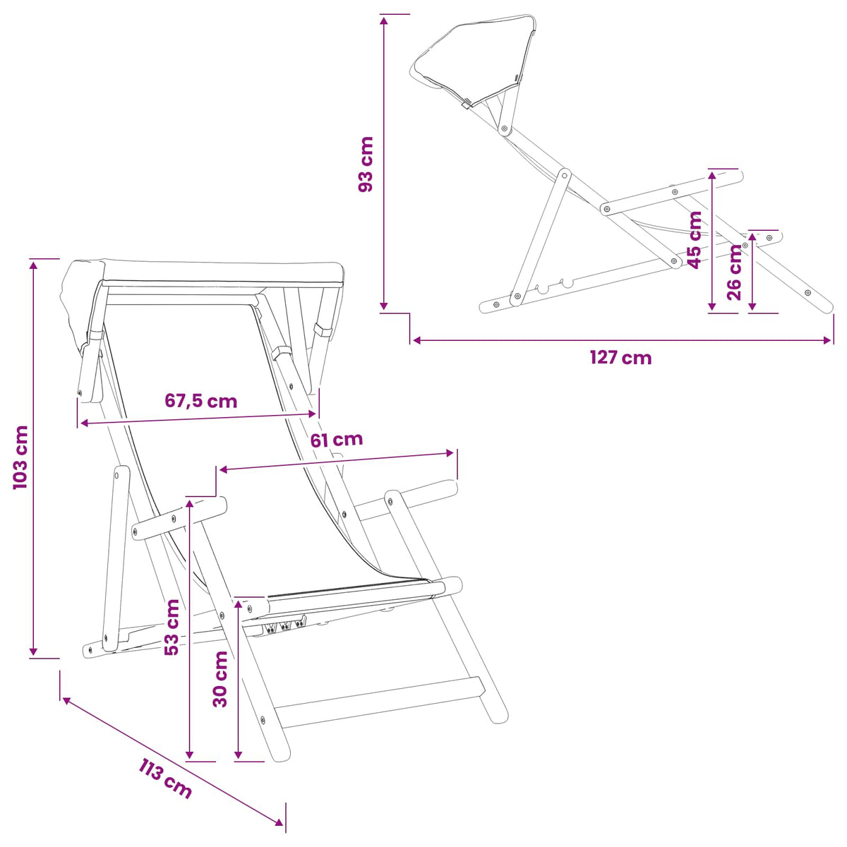 Deck Chair 2 pcs 3 Position Solid Eucalyptus Wood Black