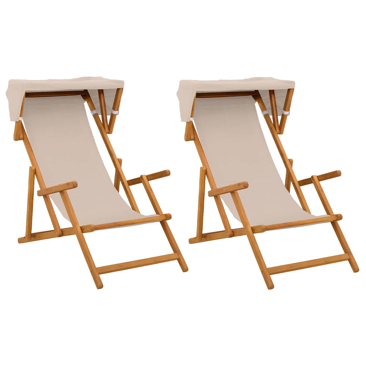 Deck Chair 2 pcs 3 Position Solid Eucalyptus Wood Beige