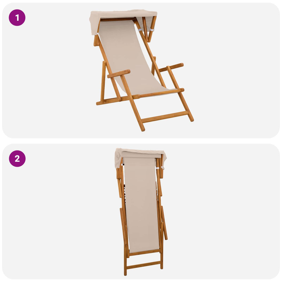 Deck Chair 2 pcs 3 Position Solid Eucalyptus Wood Beige