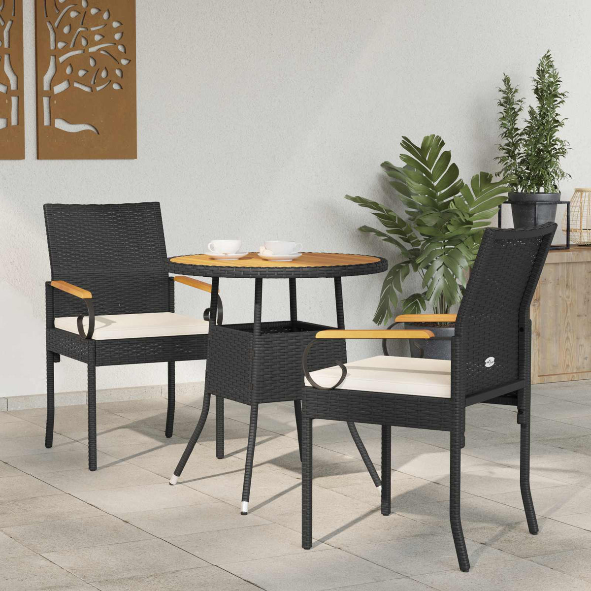 Garden Chairs with Cushion 2 pcs Black and Cream White