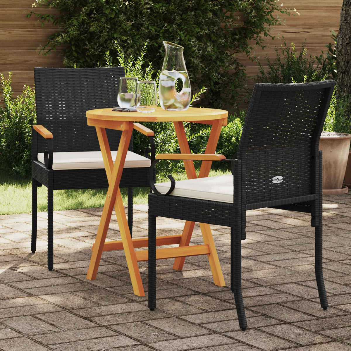 Garden Chairs with Cushion 2 pcs Black and Cream White