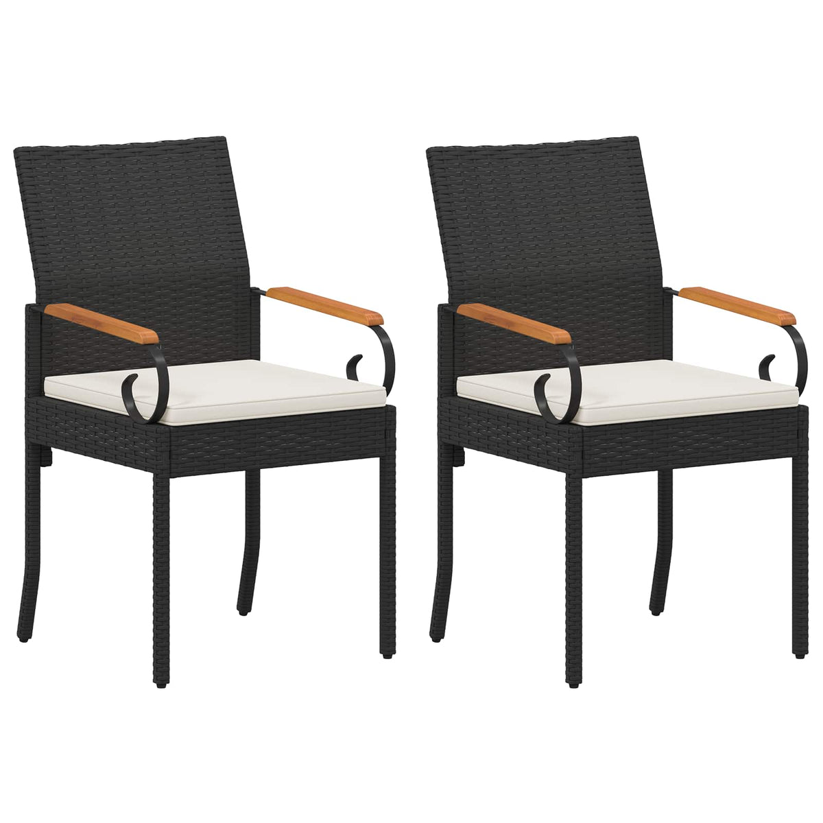 Garden Chairs with Cushion 2 pcs Black and Cream White