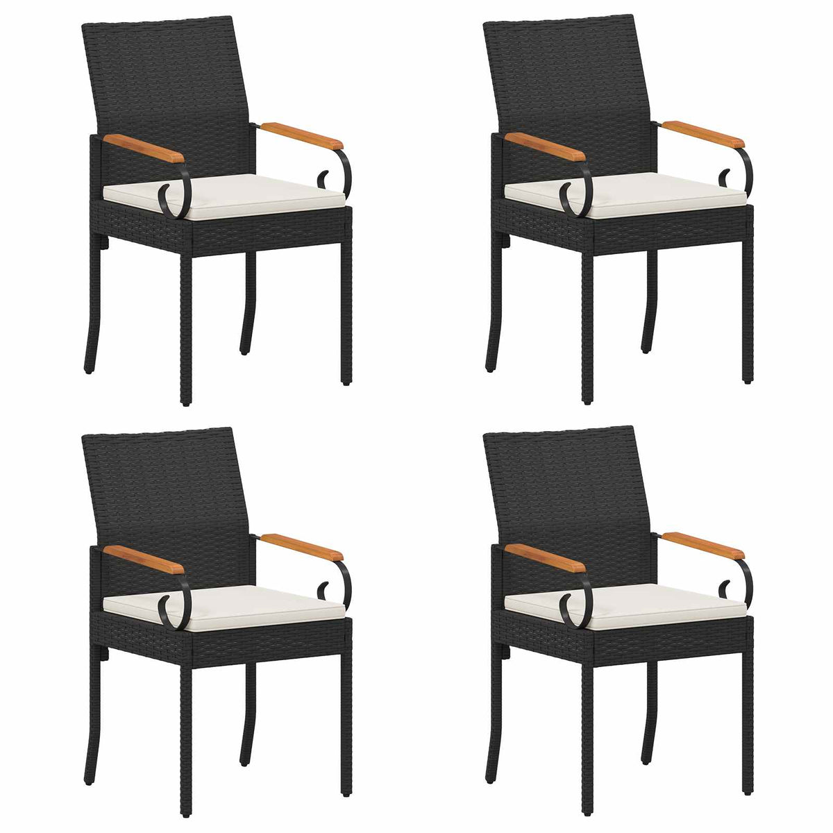 Garden Chairs with Cushion 4 pcs Black and Cream White