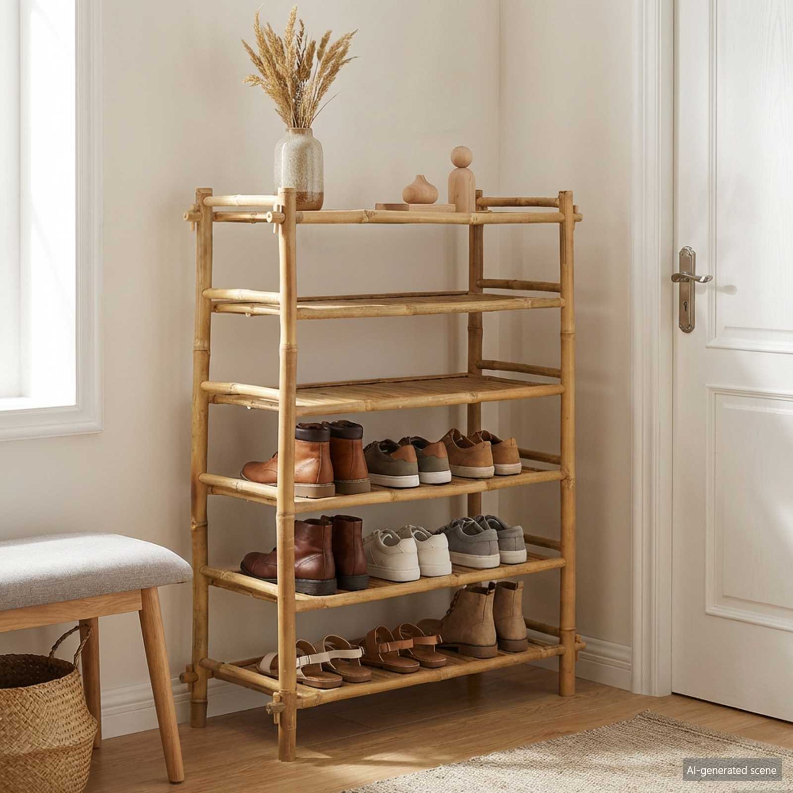 Shoe Rack with Shelf Natural 6-tier Bamboo